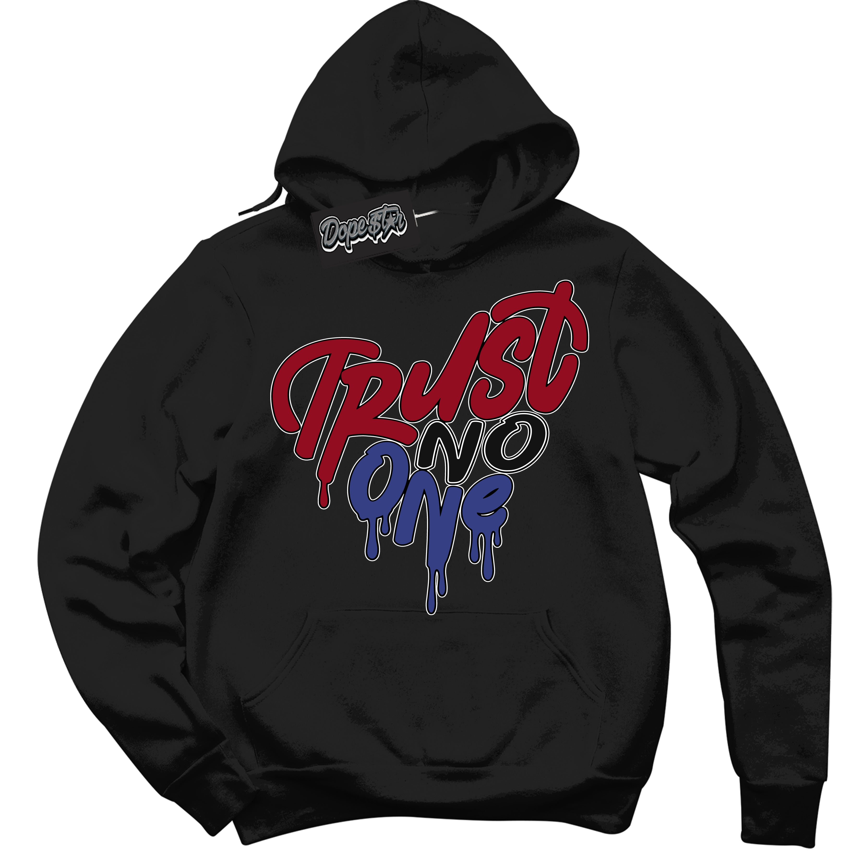 Cool Black Hoodie with “ Trust No One Heart ”  design that Perfectly Matches Playoffs 8s Sneakers.
