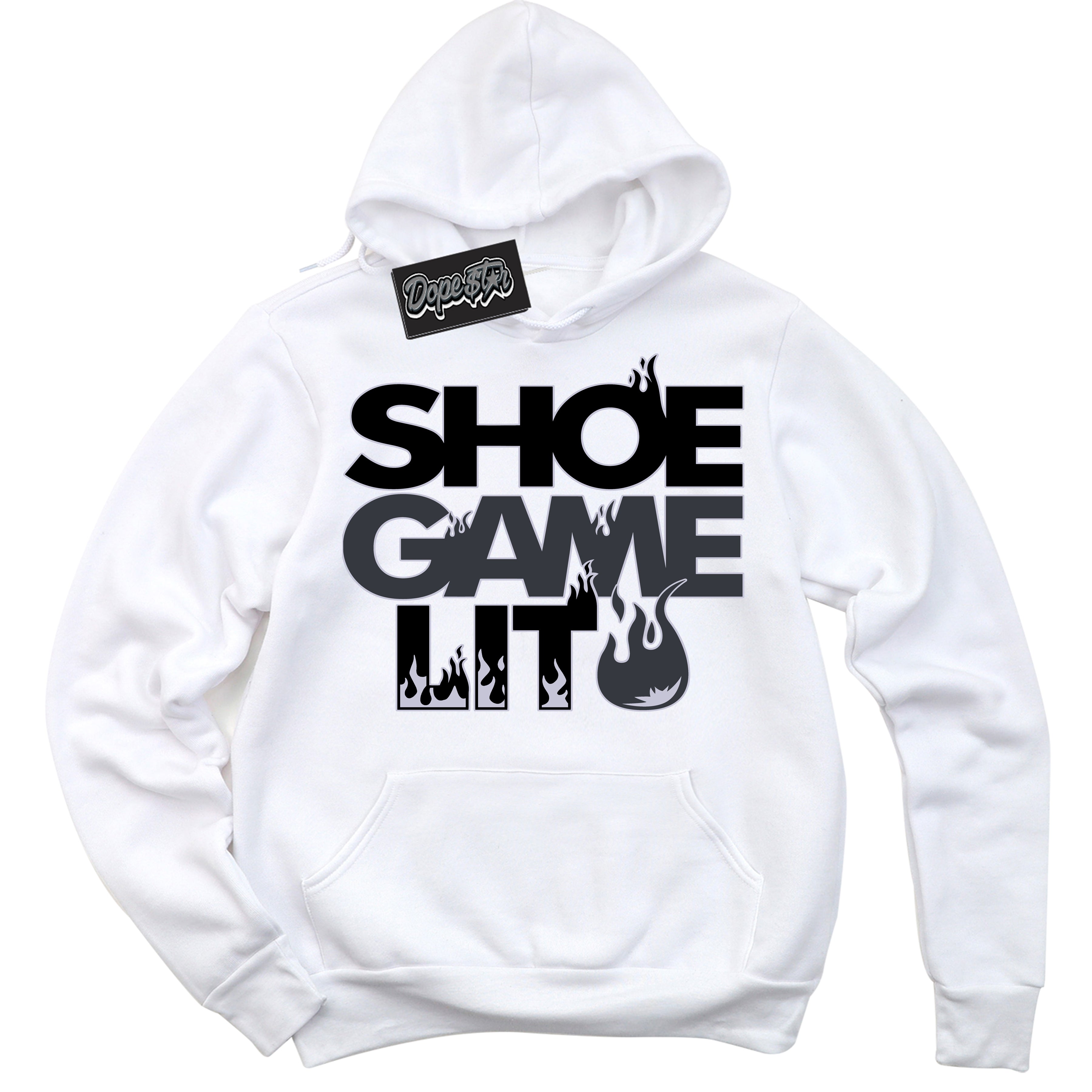 Cool White Hoodie with “ Shoe Game Lit '' design that Perfectly Matches  Winterized Gunsmoke 8s Sneakers.