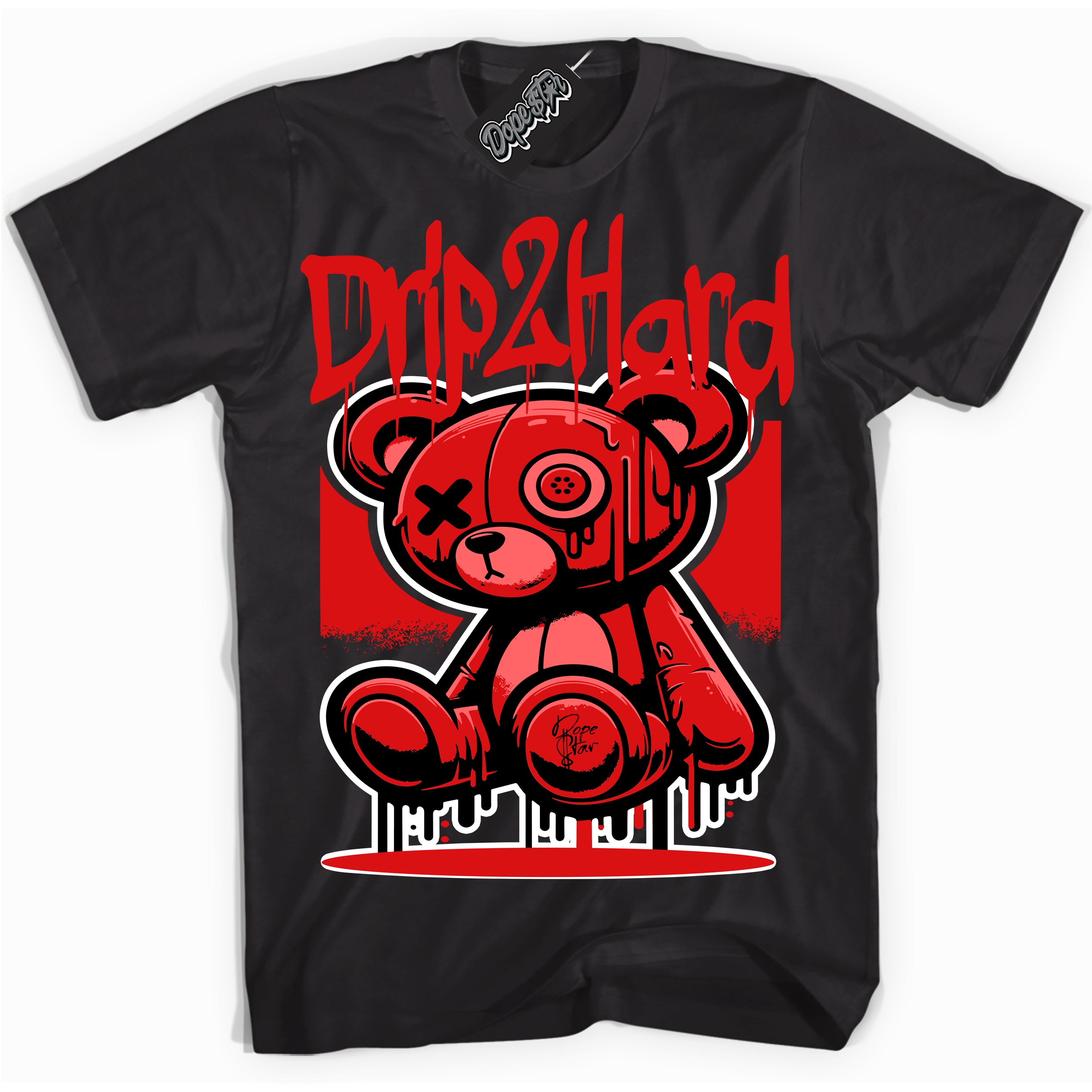 Cool Black graphic tee with “ Drip 2 Hard ” design, that perfectly matches Chile Red 9s