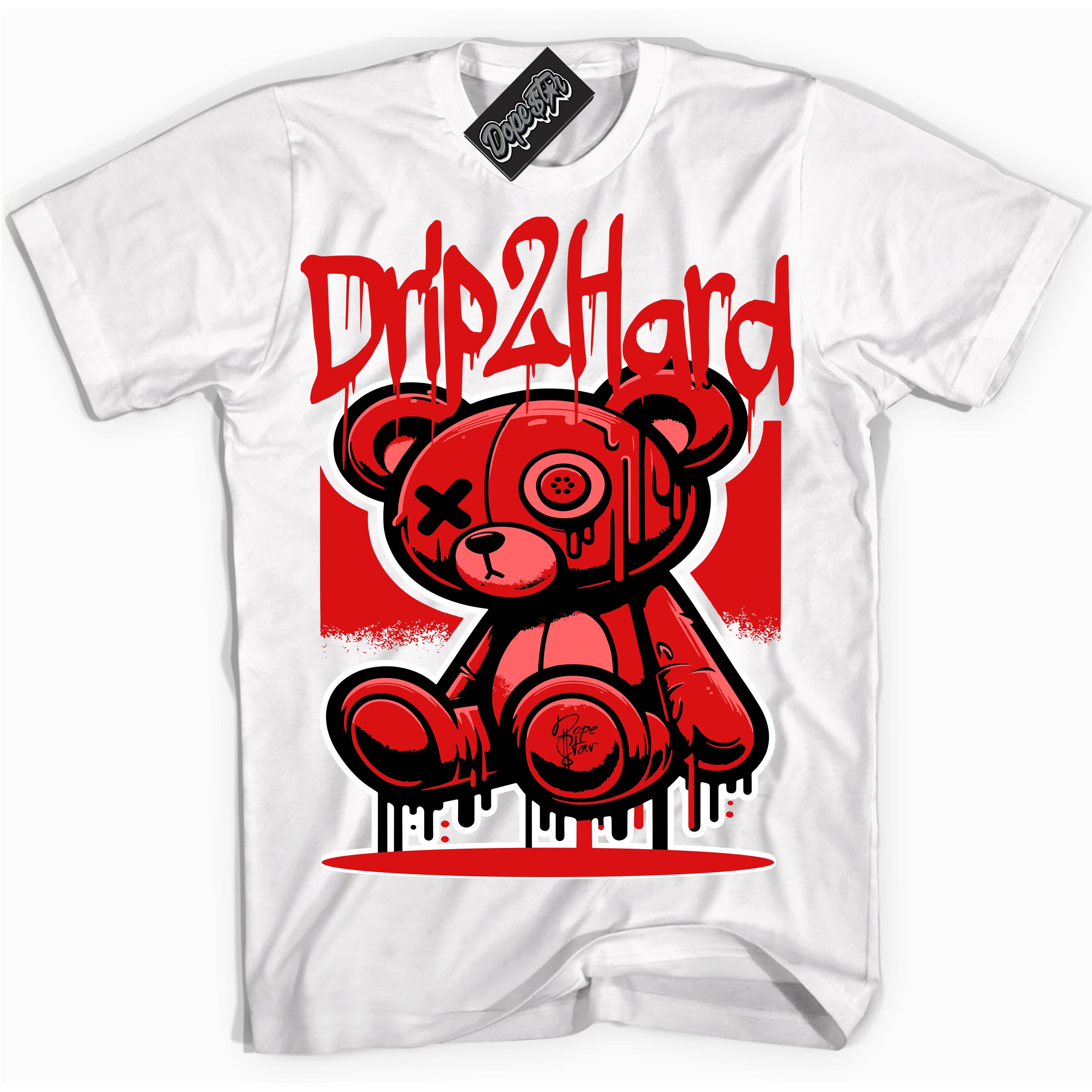 Cool White graphic tee with “ Drip 2 Hard ” design, that perfectly matches Chile Red 9s