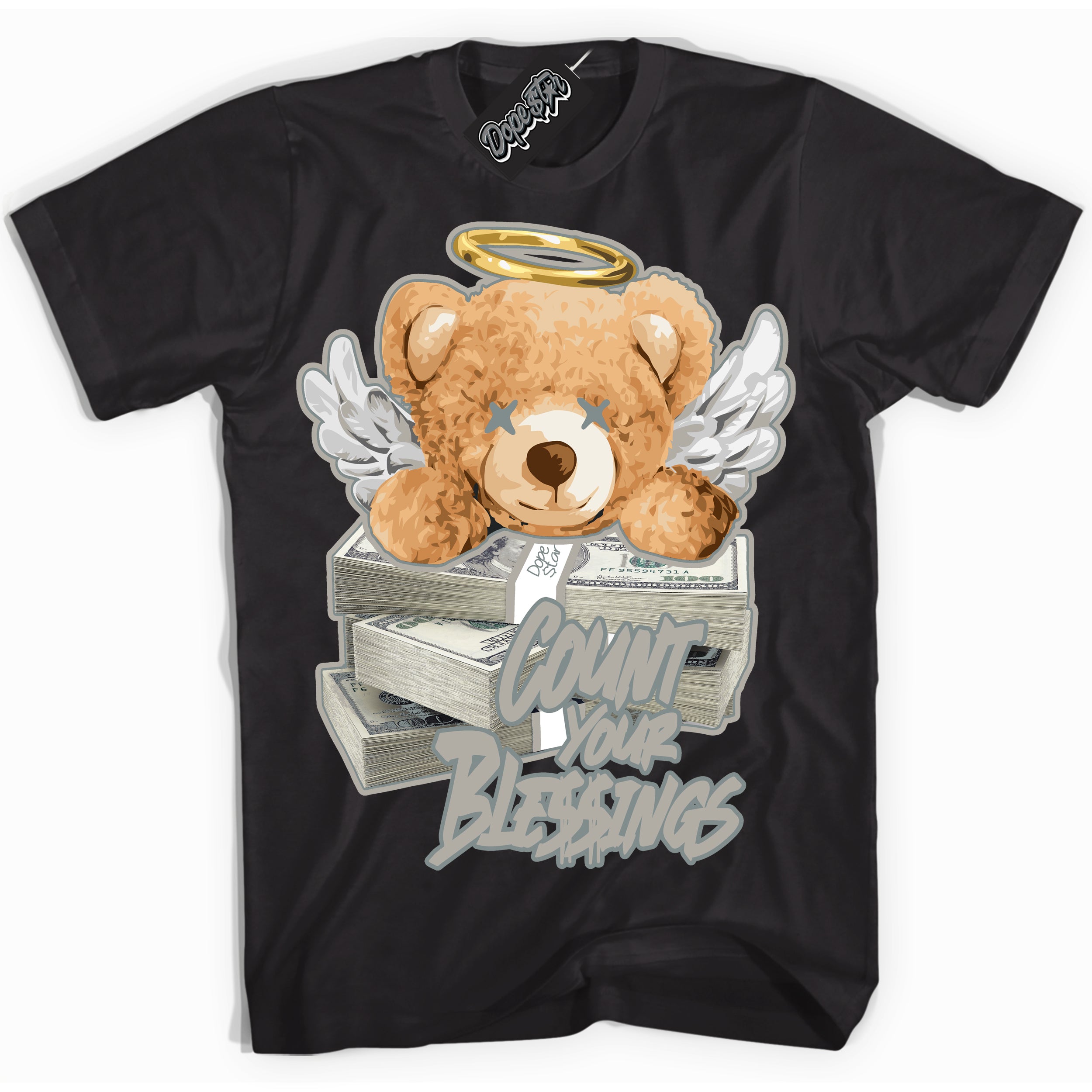 AJ9 Retro Cool Grey ‘Count Your Blessings’ – Black Streetwear T-Shirt | Sneaker Matching shirt for AJ9 Retro Cool Grey | Men's and Women's Streetwear Graphic Tee by Sneaker Shirts Outlet.
