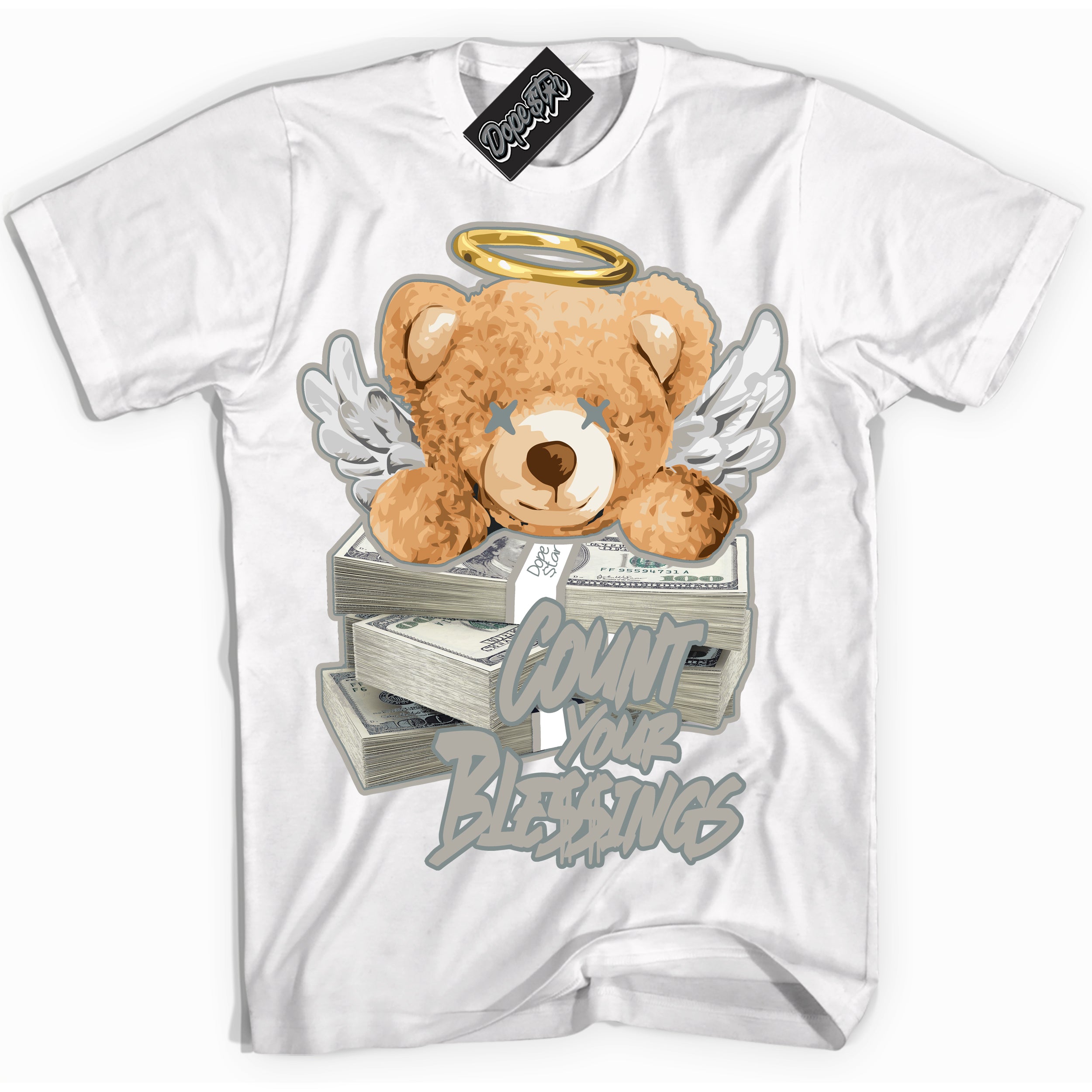 AJ9 Retro Cool Grey ‘Count Your Blessings’ – White Streetwear T-Shirt | Sneaker Matching shirt for AJ9 Retro Cool Grey | Men's and Women's Streetwear Graphic Tee by Sneaker Shirts Outlet.
