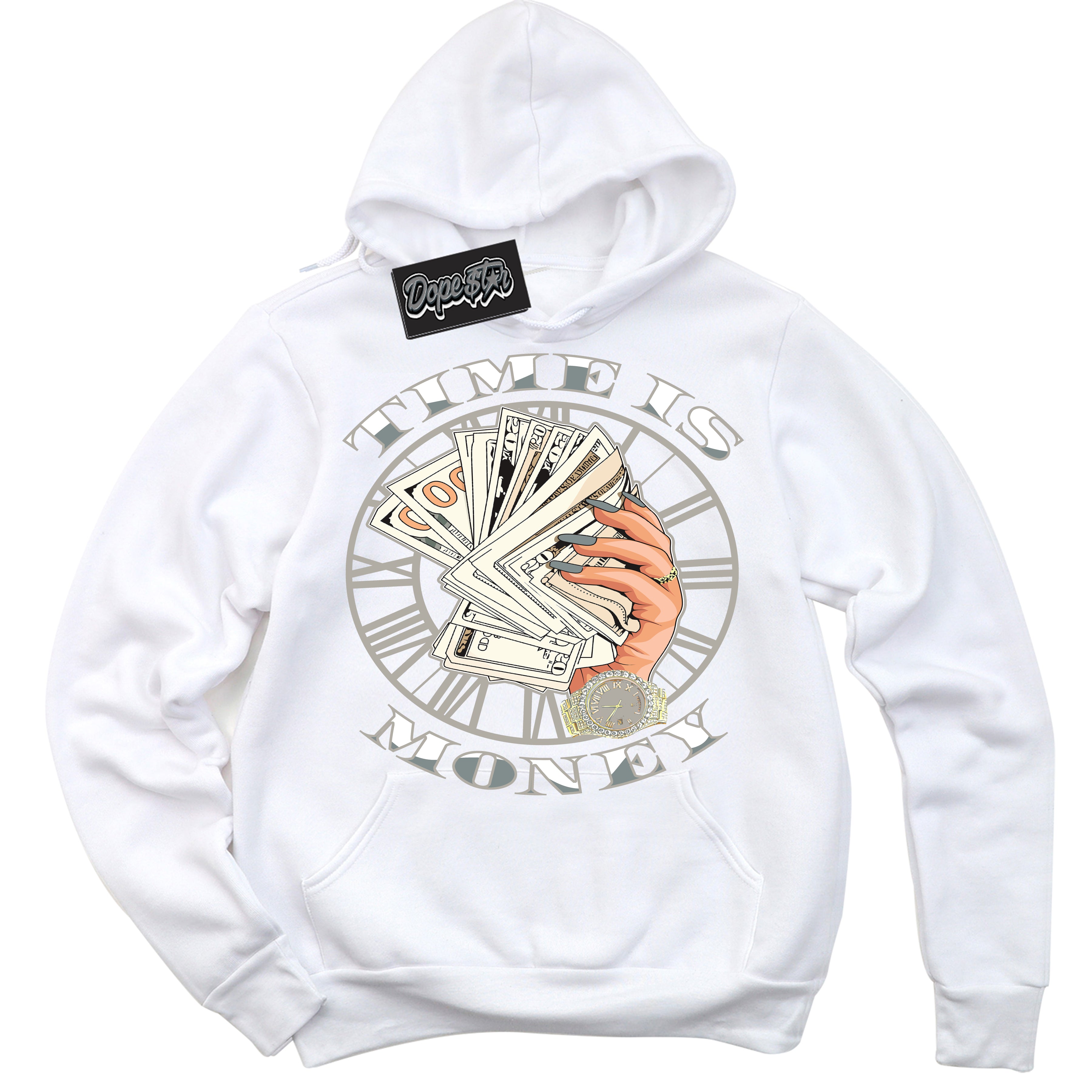 AJ9 Retro Cool Grey ‘Time Is Money’ – White Streetwear Hoodie | Sneaker Matching sweatshirt for AJ9 Retro Cool Grey | Men's and Women's Streetwear Graphic Hoodie by Sneaker Shirts Outlet

