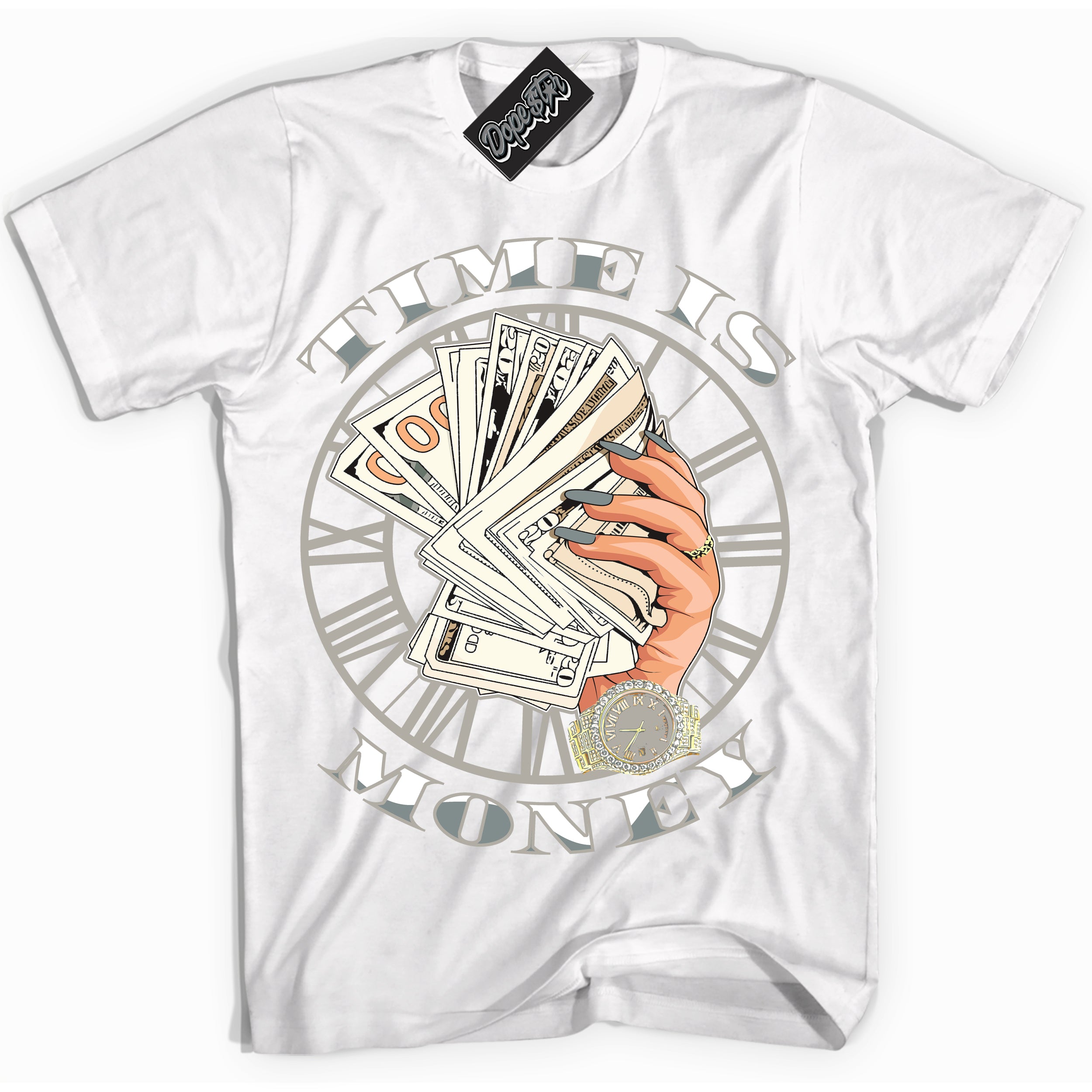 AJ9 Retro Cool Grey ‘Time Is Money’ – White Streetwear T-Shirt | Sneaker Matching shirt for AJ9 Retro Cool Grey | Men's and Women's Streetwear Graphic Tee by Sneaker Shirts Outlet.
