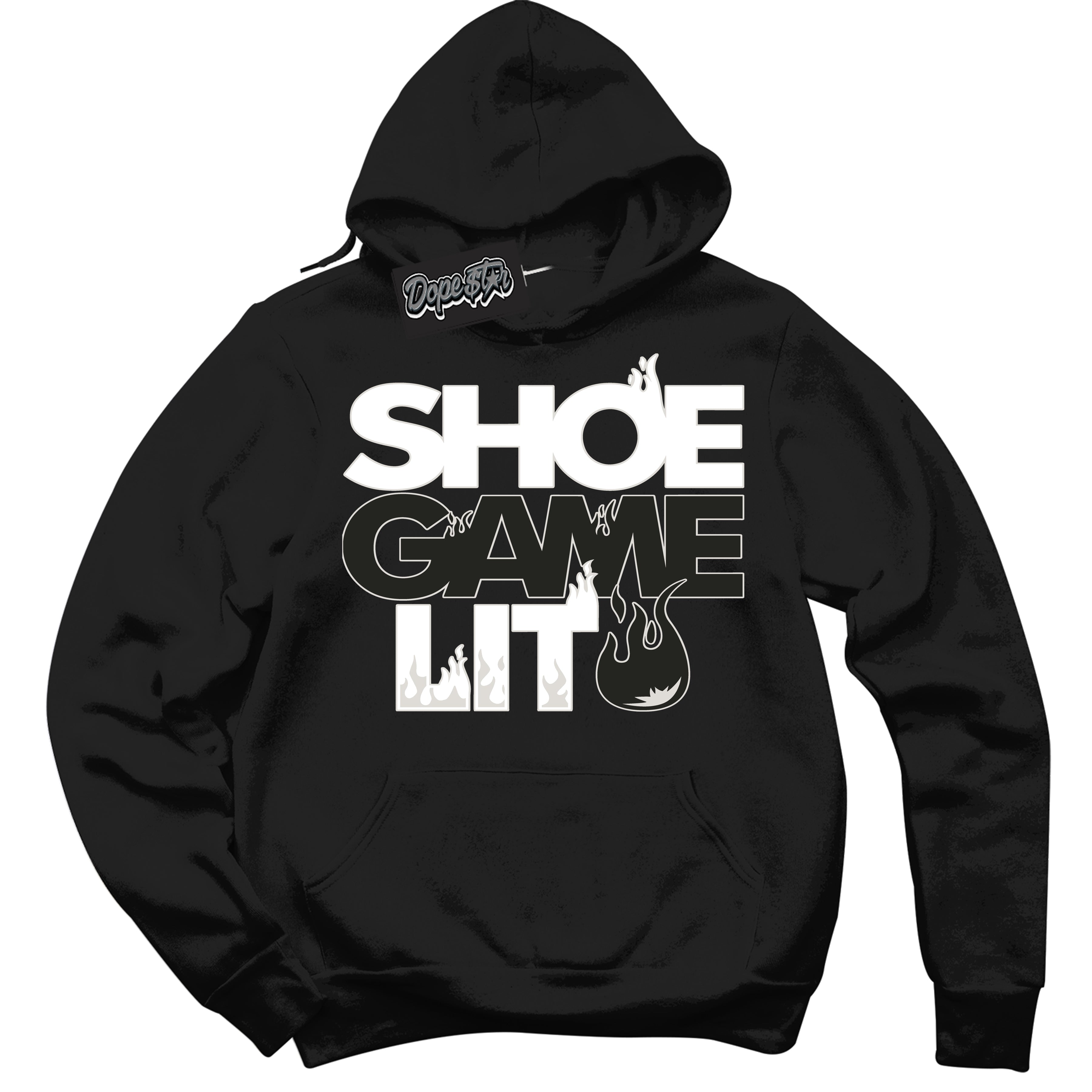 Cool Black Hoodie with “ Shoe Game Lit '' design that Perfectly Matches  Stadium 90 Sail Black Sneakers.