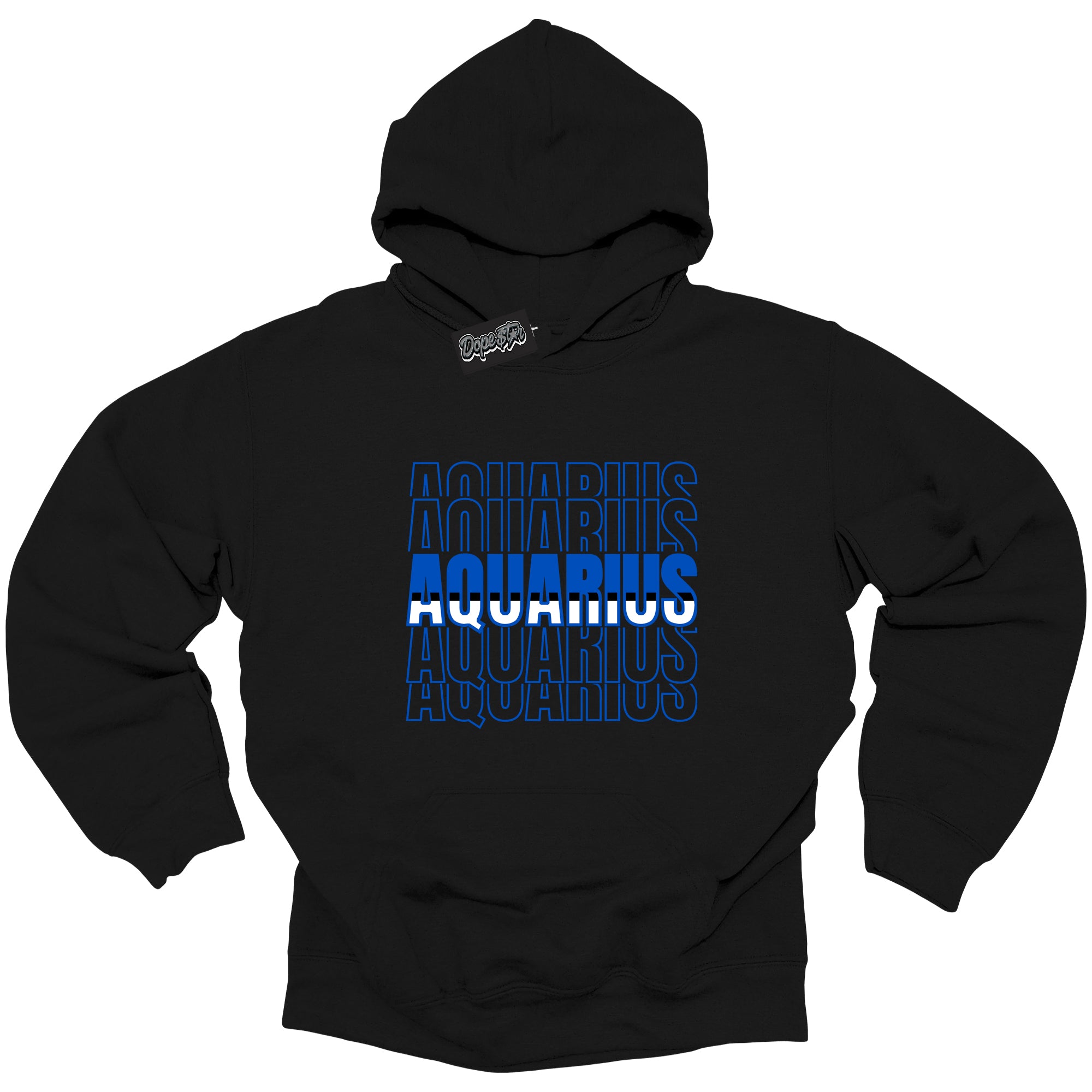 Cool Black Hoodie with “ Aquarius ”  design that Perfectly Matches  Royal Reimagined 1s Sneakers.