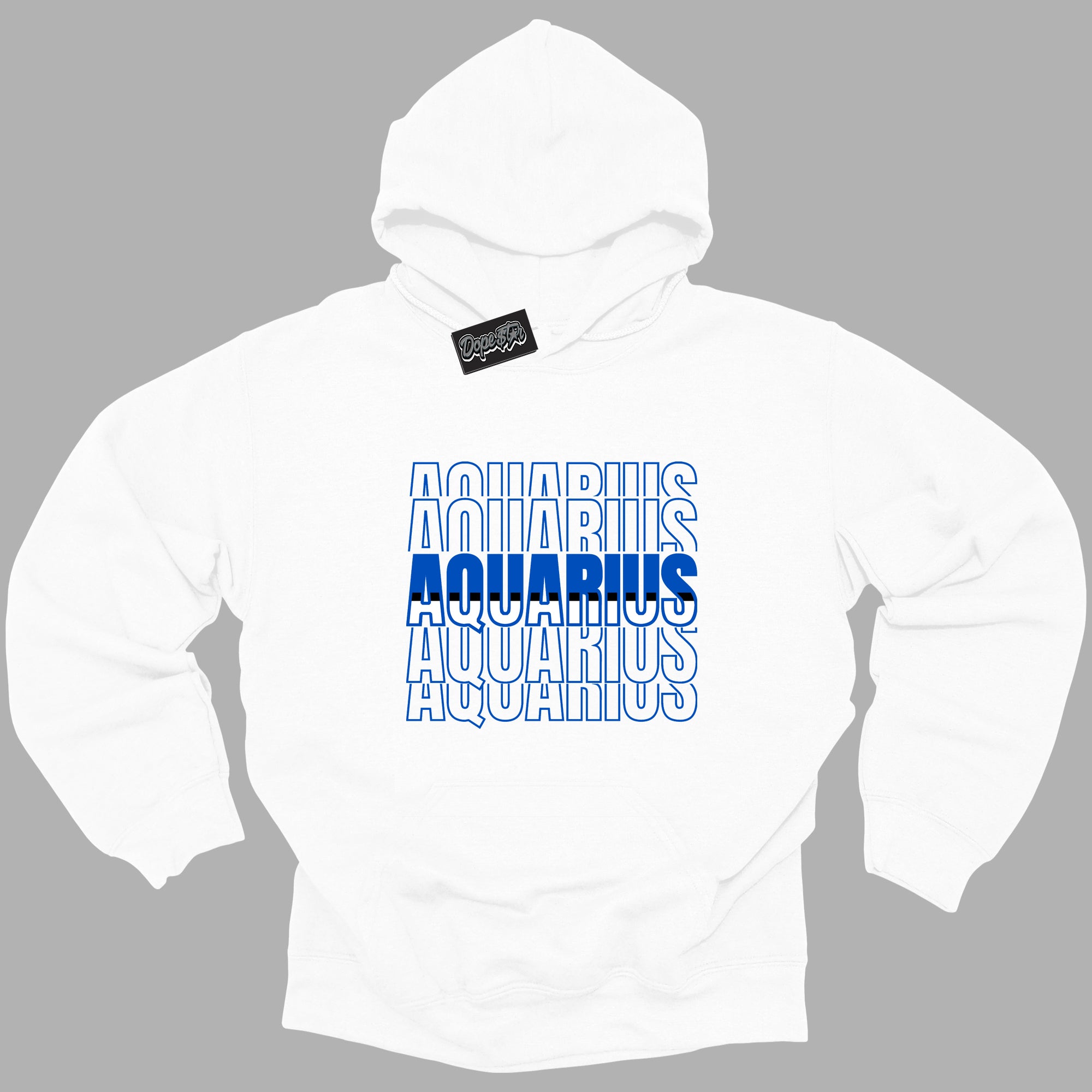 Cool White Hoodie with “ Aquarius ”  design that Perfectly Matches Royal Reimagined 1s Sneakers.