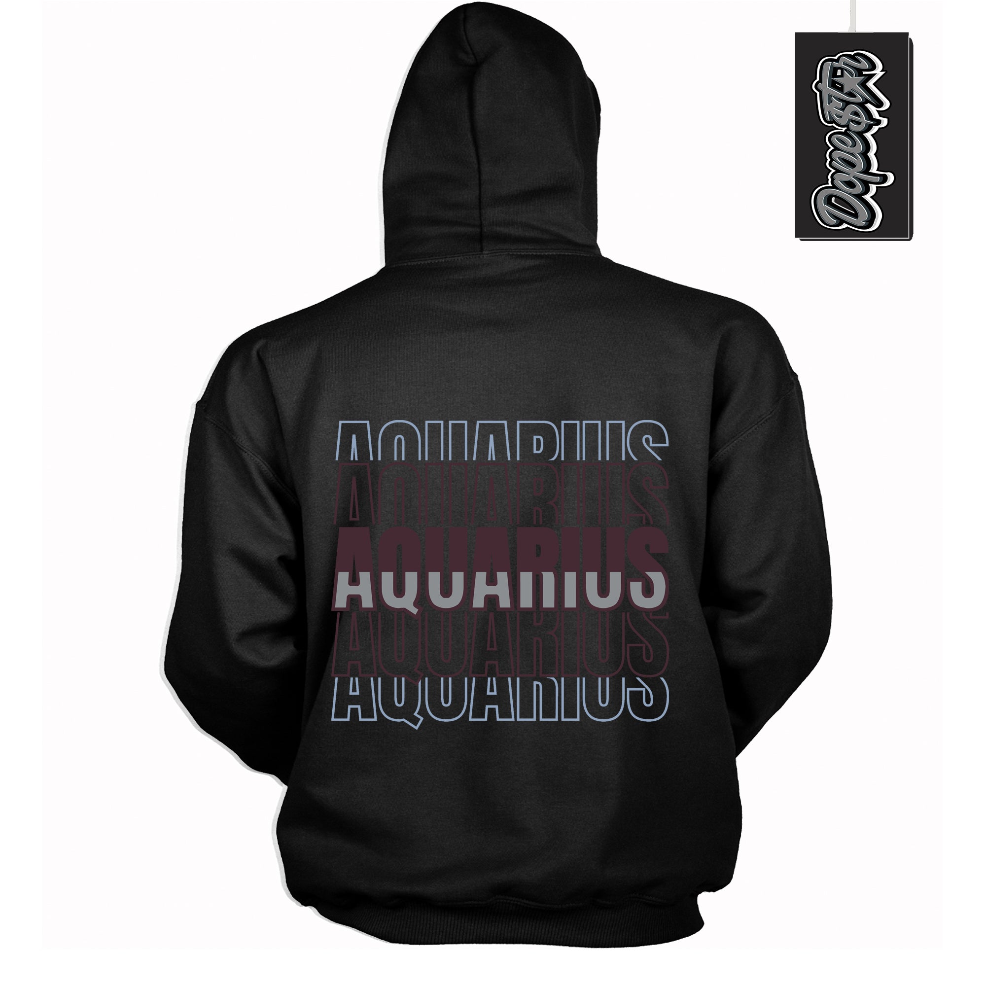 Cool Black Hoodie with “ Aquarius ”  design that Perfectly Matches Burgundy 5s Sneakers.