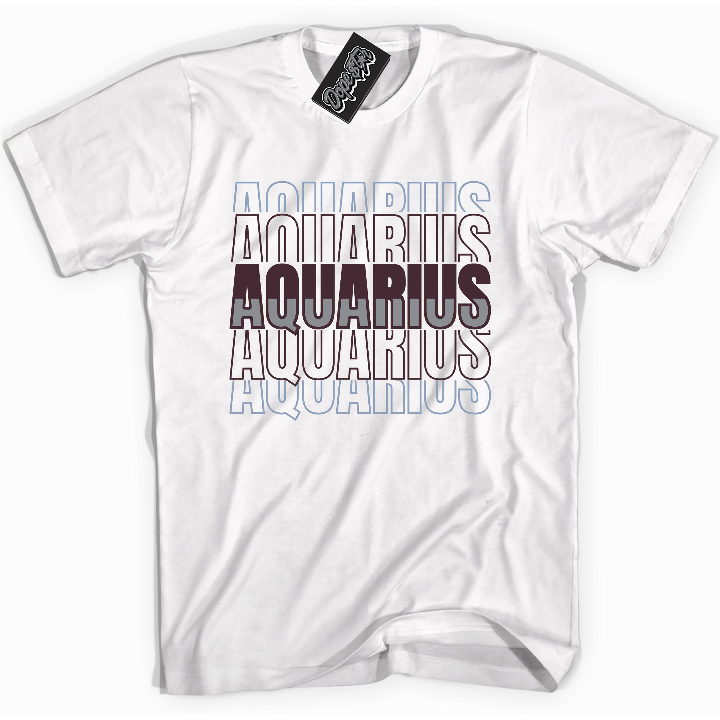 Cool White Shirt with “ Aquarius” design that perfectly matches Burgundy 5s Sneakers.