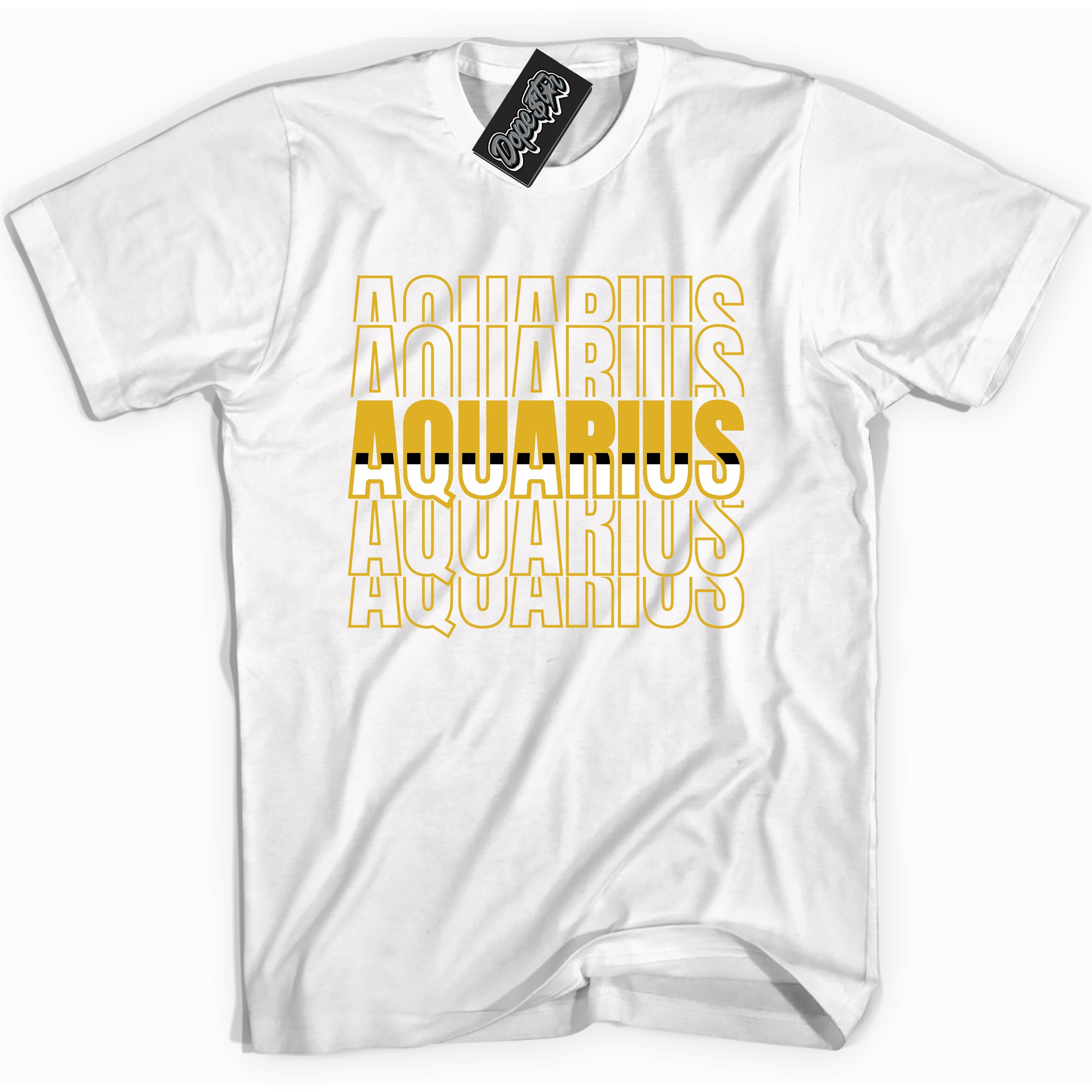 Cool White Shirt With Aquarius  design That Perfectly Matches YELLOW OCHRE 6s Sneakers.