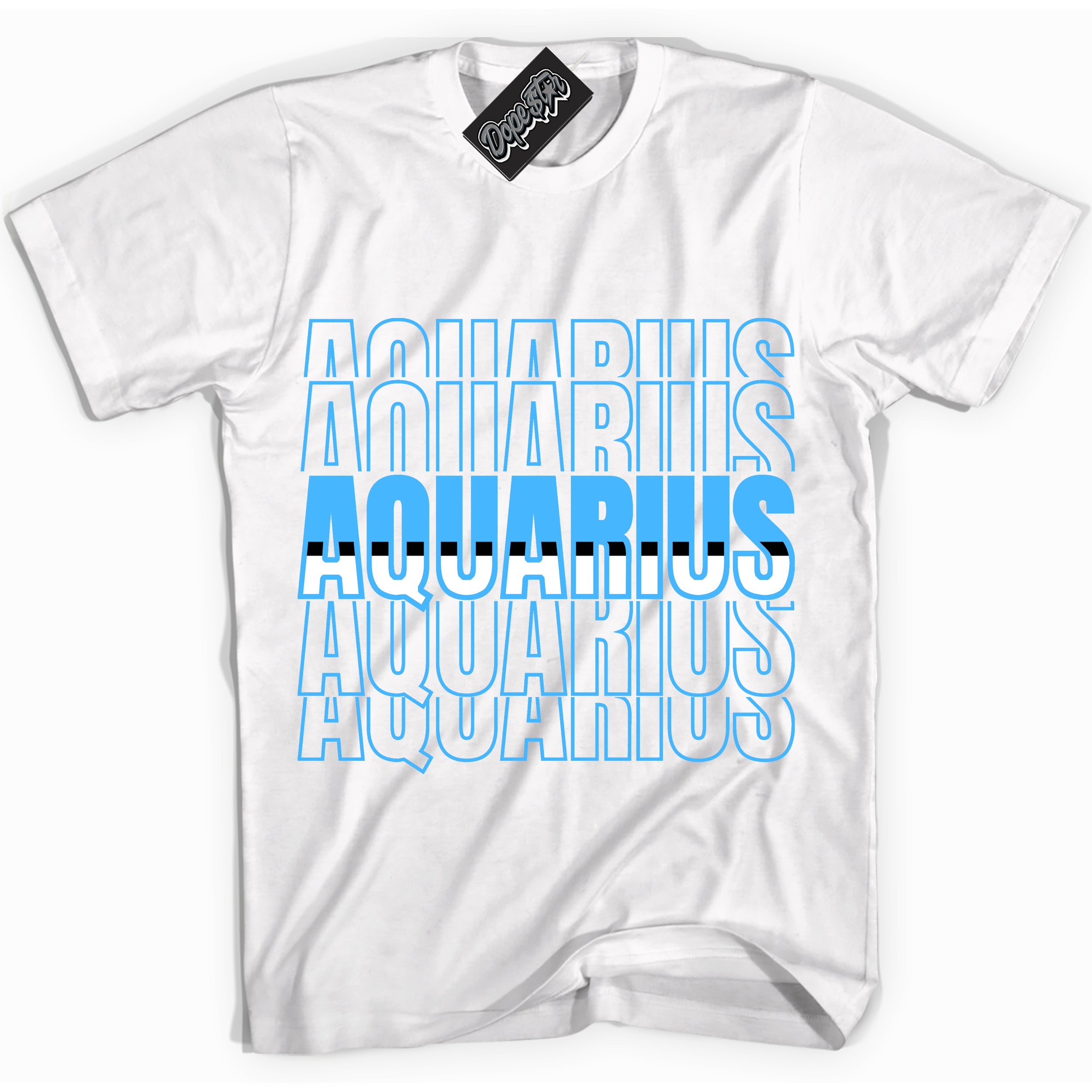 Cool White graphic tee with “ Aquarius ” design, that perfectly matches Powder Blue 9s sneakers 