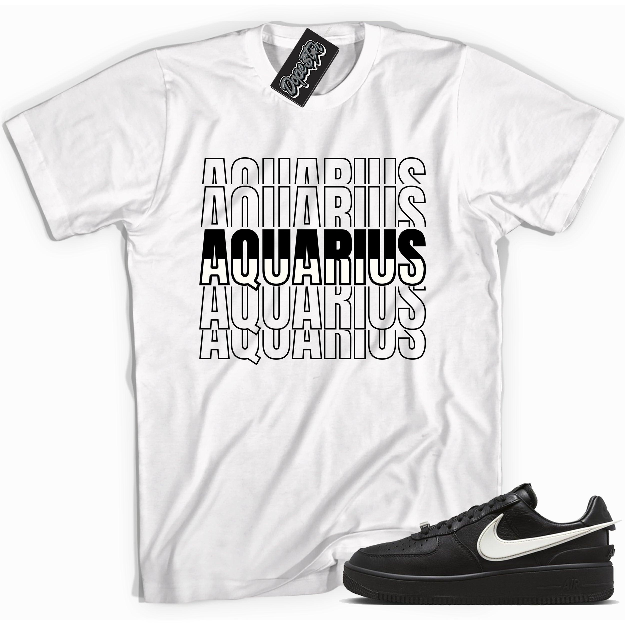 Cool white graphic tee with 'Aquarius ' print, that perfectly matches Nike Air Force 1 Low SP Ambush Phantom sneakers.