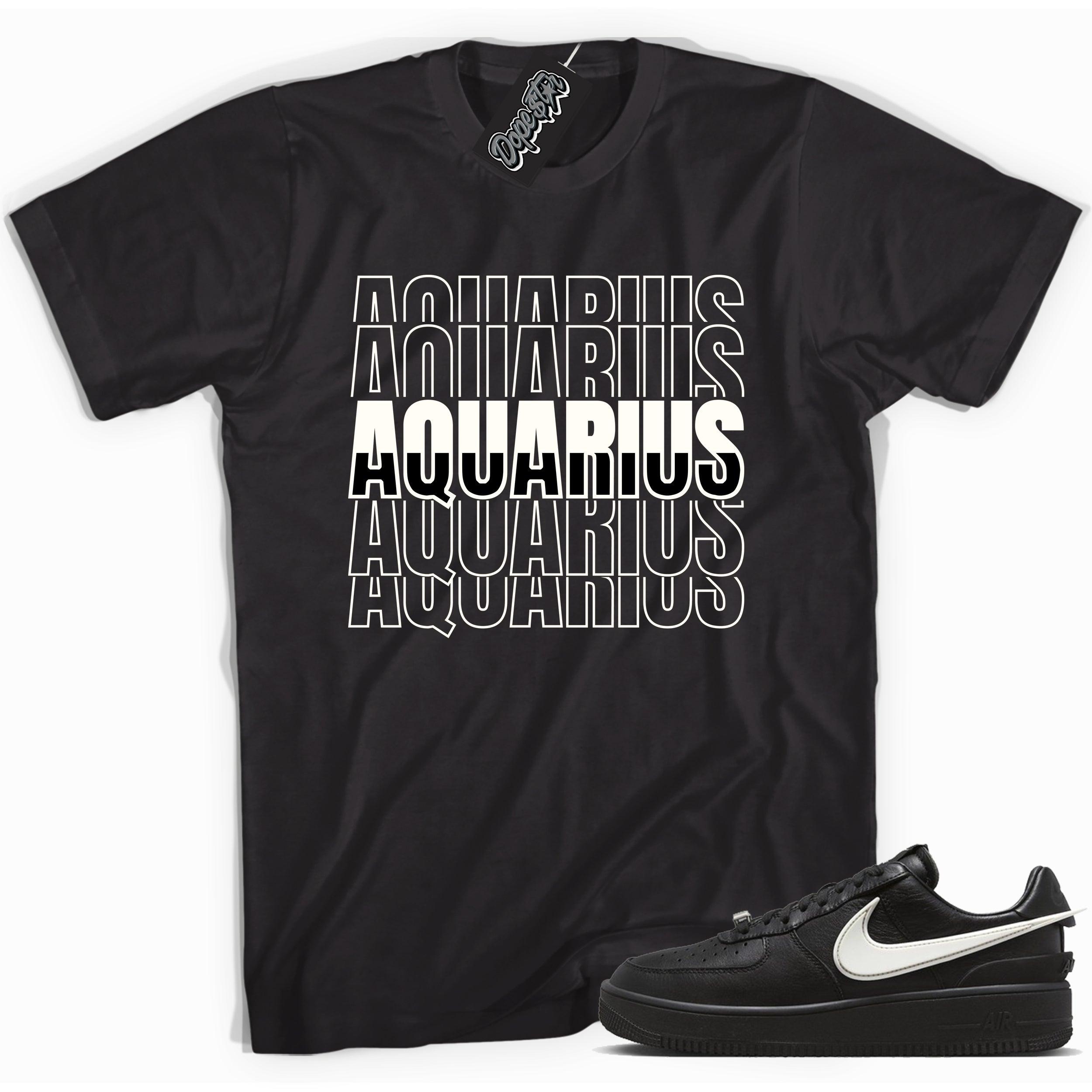 Cool black graphic tee with 'Aquarius ' print, that perfectly matches Nike Air Force 1 Low SP Ambush Phantom sneakers.