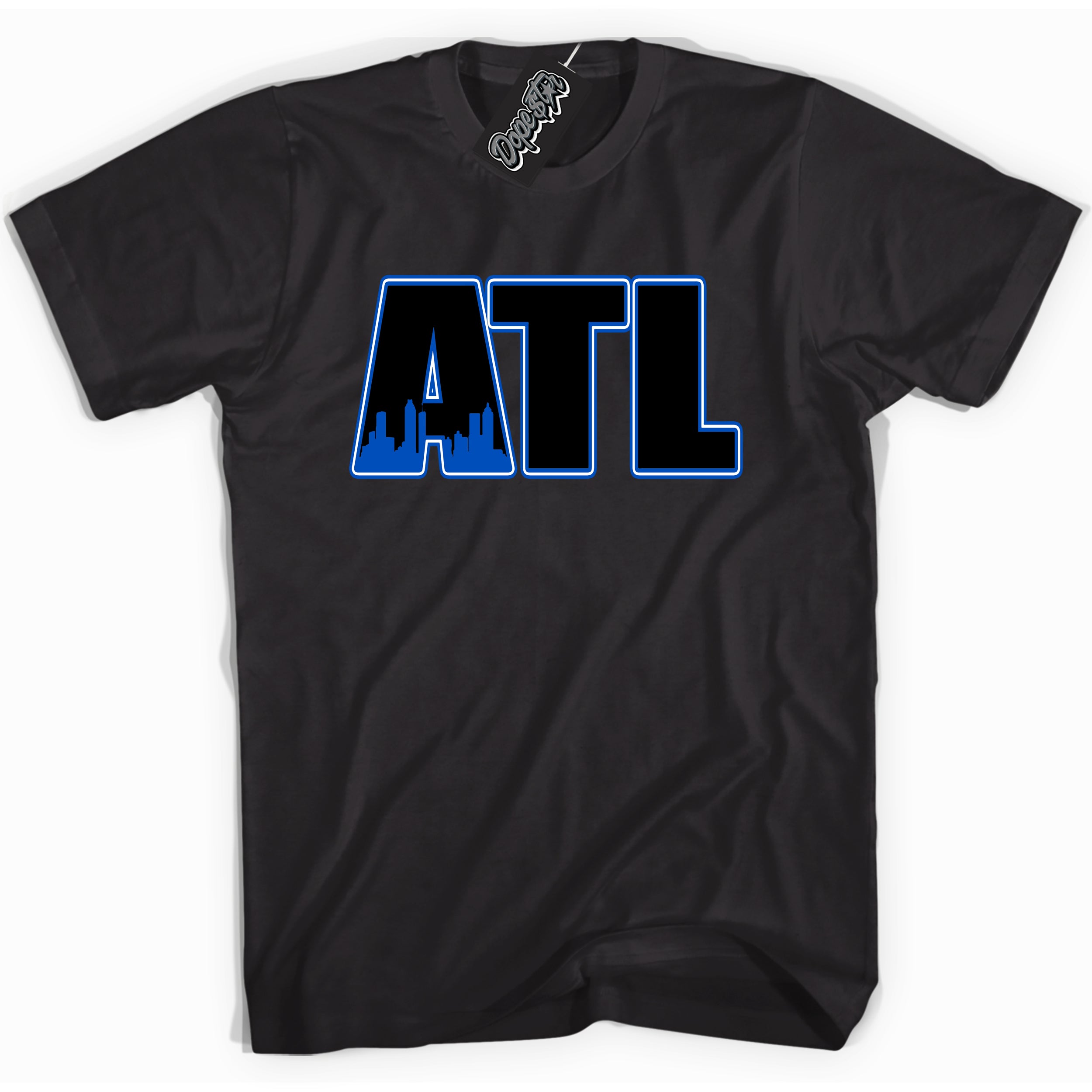 Cool Black graphic tee with "Atlanta" design, that perfectly matches Royal Reimagined 1s sneakers 