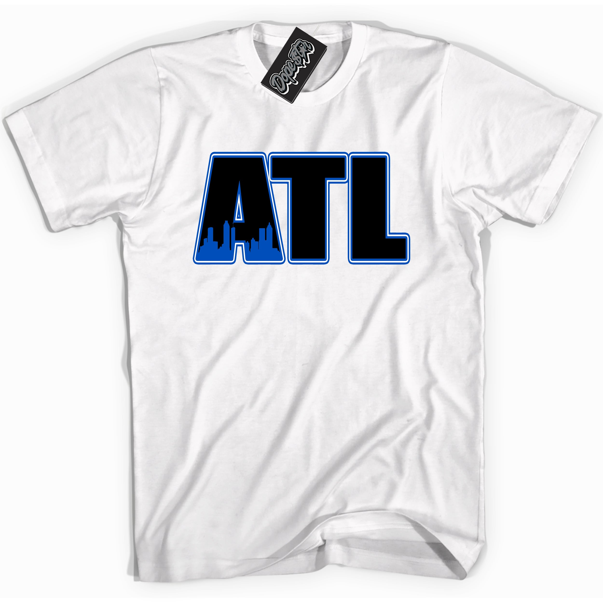 Cool White graphic tee with "Atlanta" design, that perfectly matches Royal Reimagined 1s sneakers 