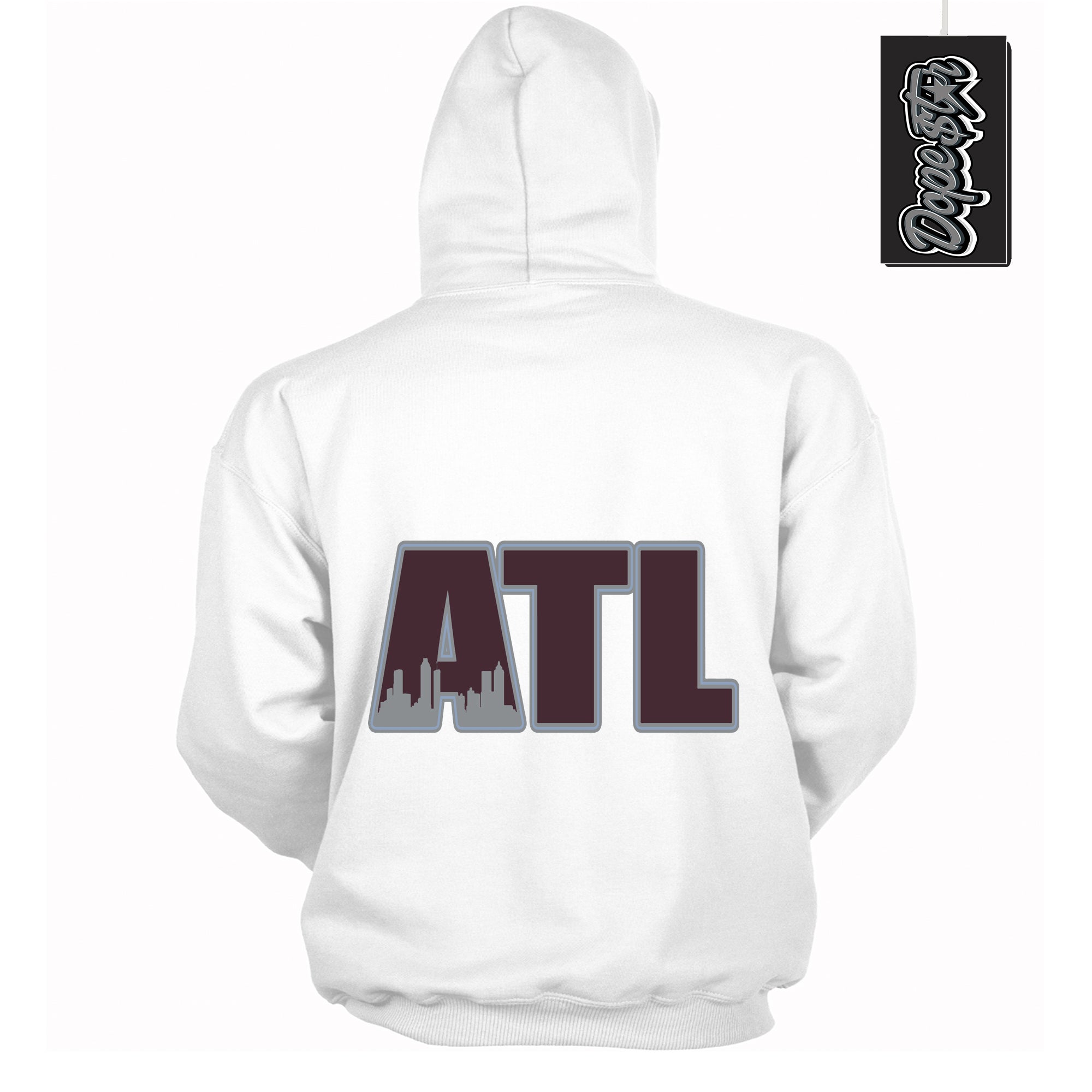 Cool White Hoodie with “ Atlanta ”  design that Perfectly Matches Burgundy 5s Sneakers.