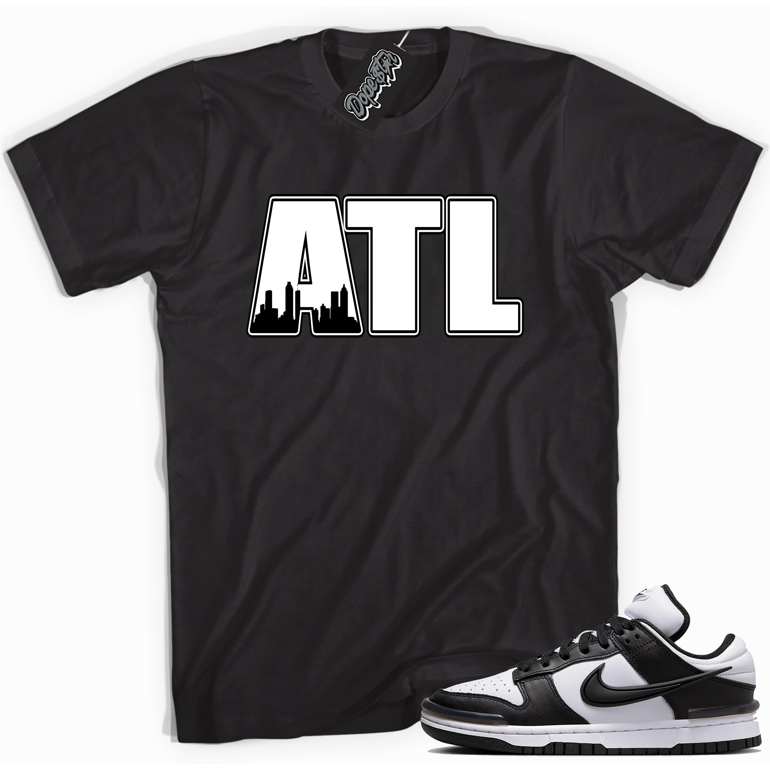 Cool black graphic tee with 'atl' print, that perfectly matches Nike Dunk Low Twist Panda sneakers.