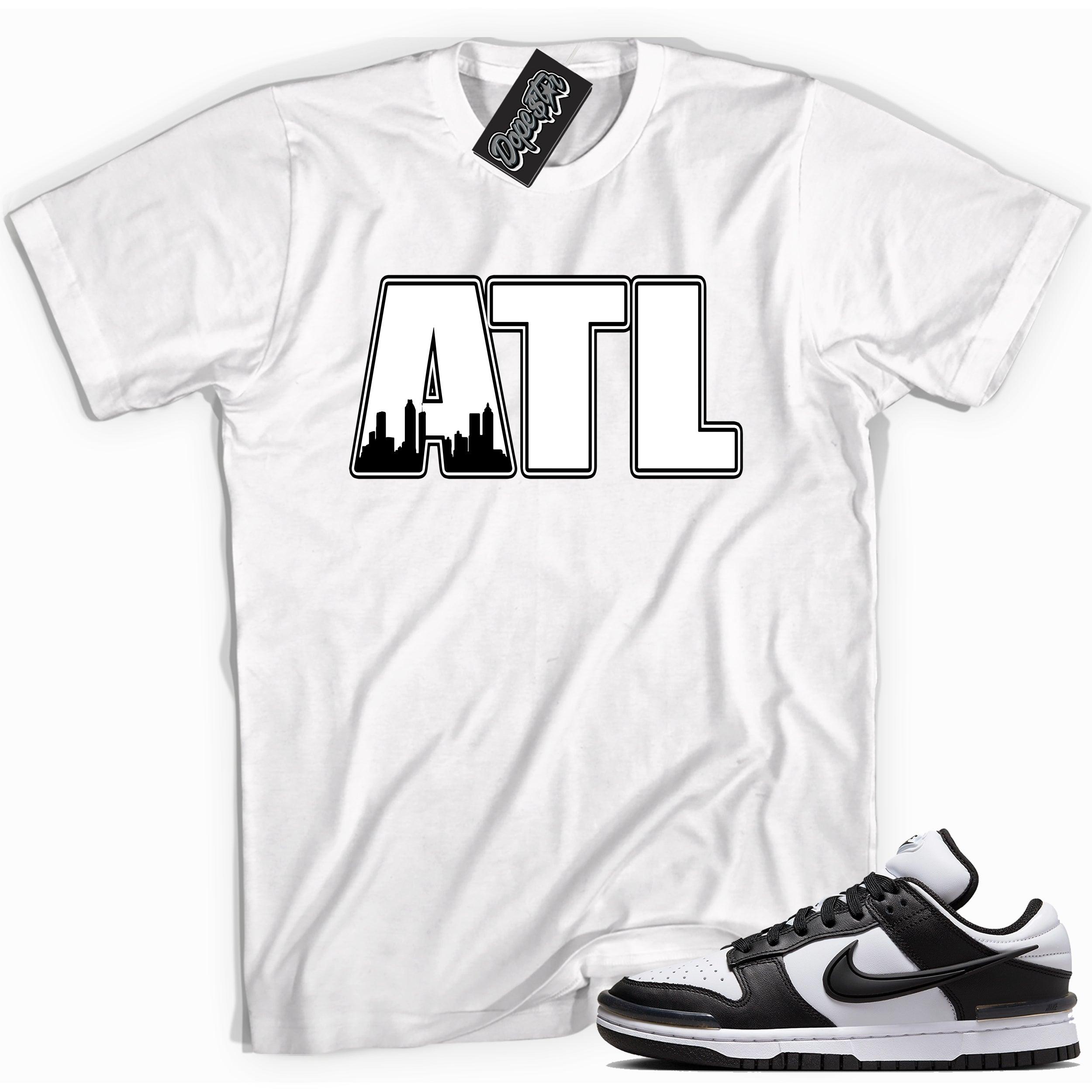 Cool white graphic tee with 'atl' print, that perfectly matches Nike Dunk Low Twist Panda sneakers.