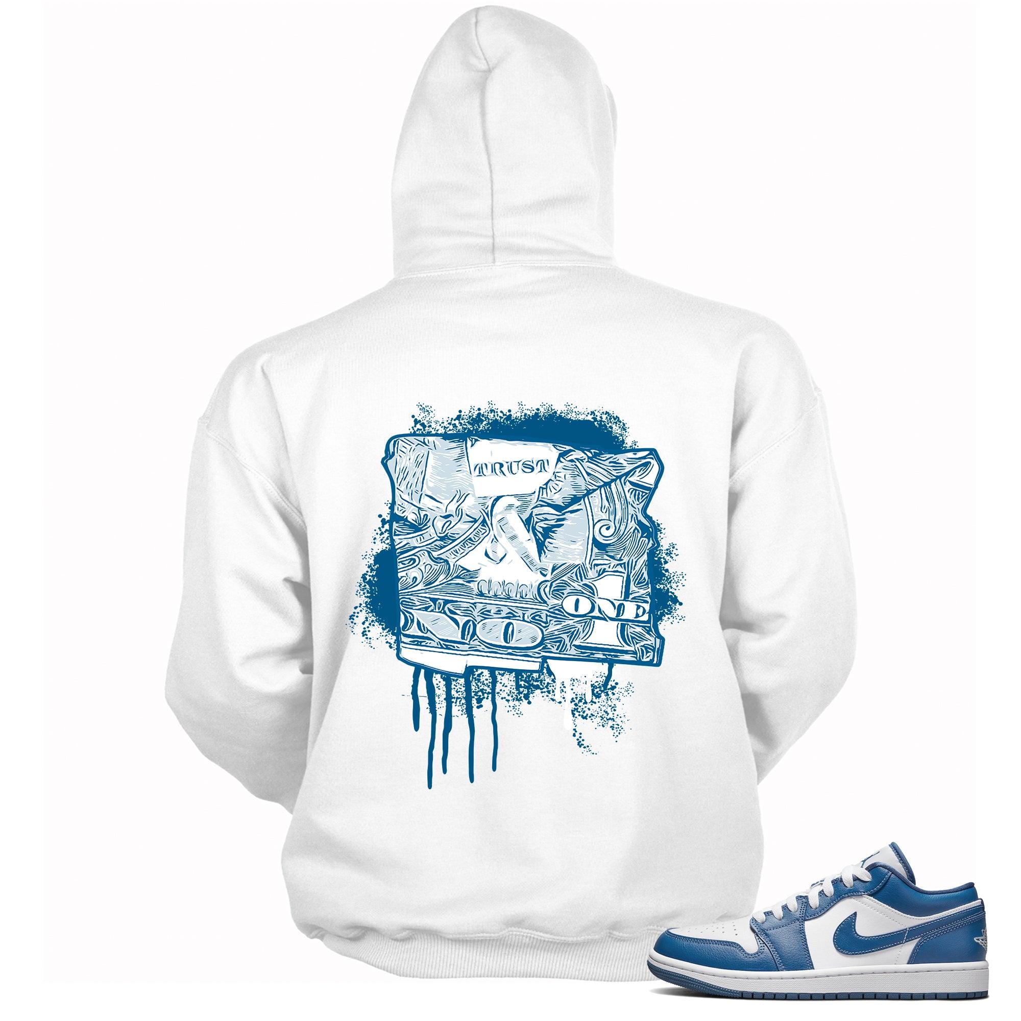 1 Low Marina Blue Hoodie Trust No One Dollar - Sneaker Shirts Outlet