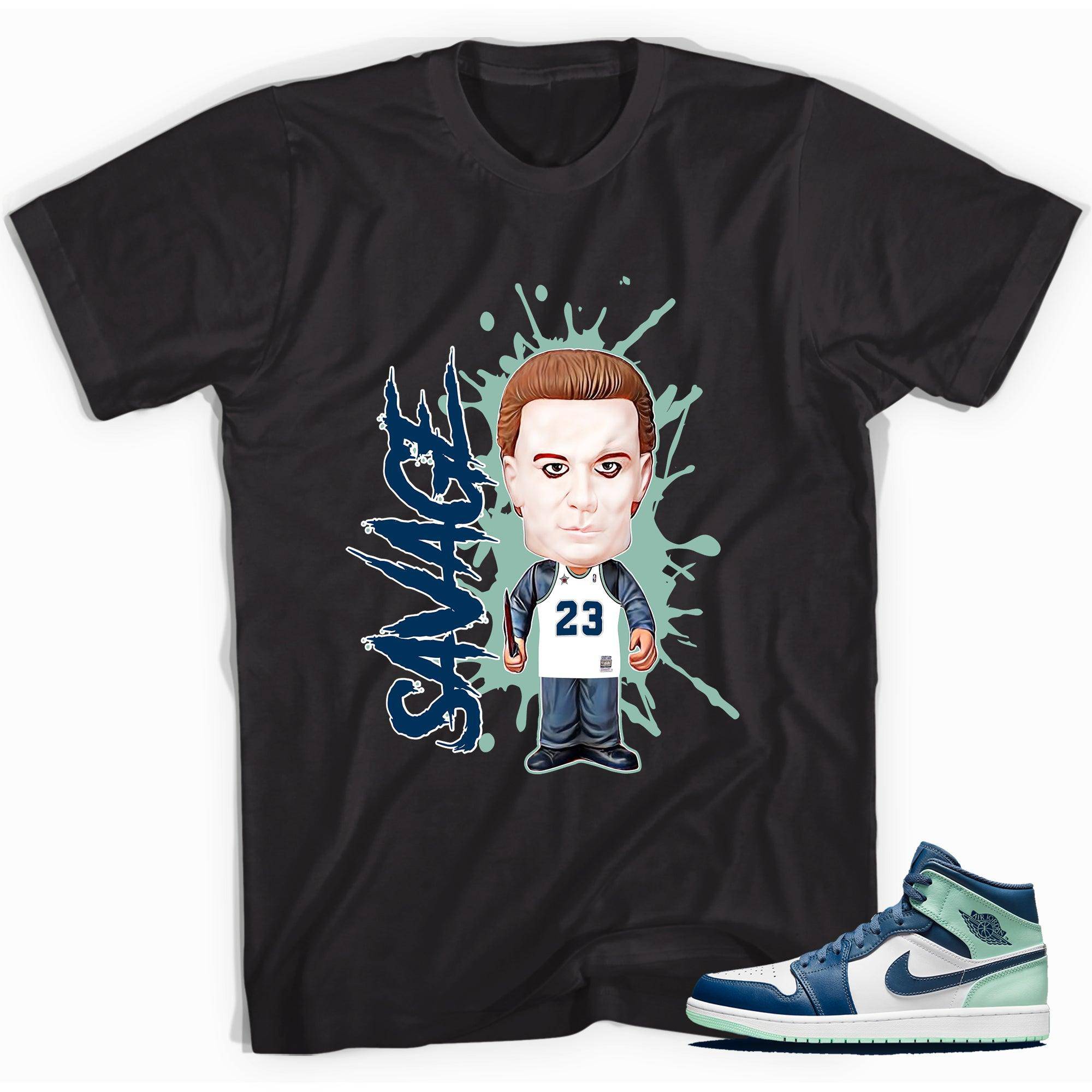 1s Mid Mystic Navy Mint Shirt Savage - Sneaker Shirts Outlet