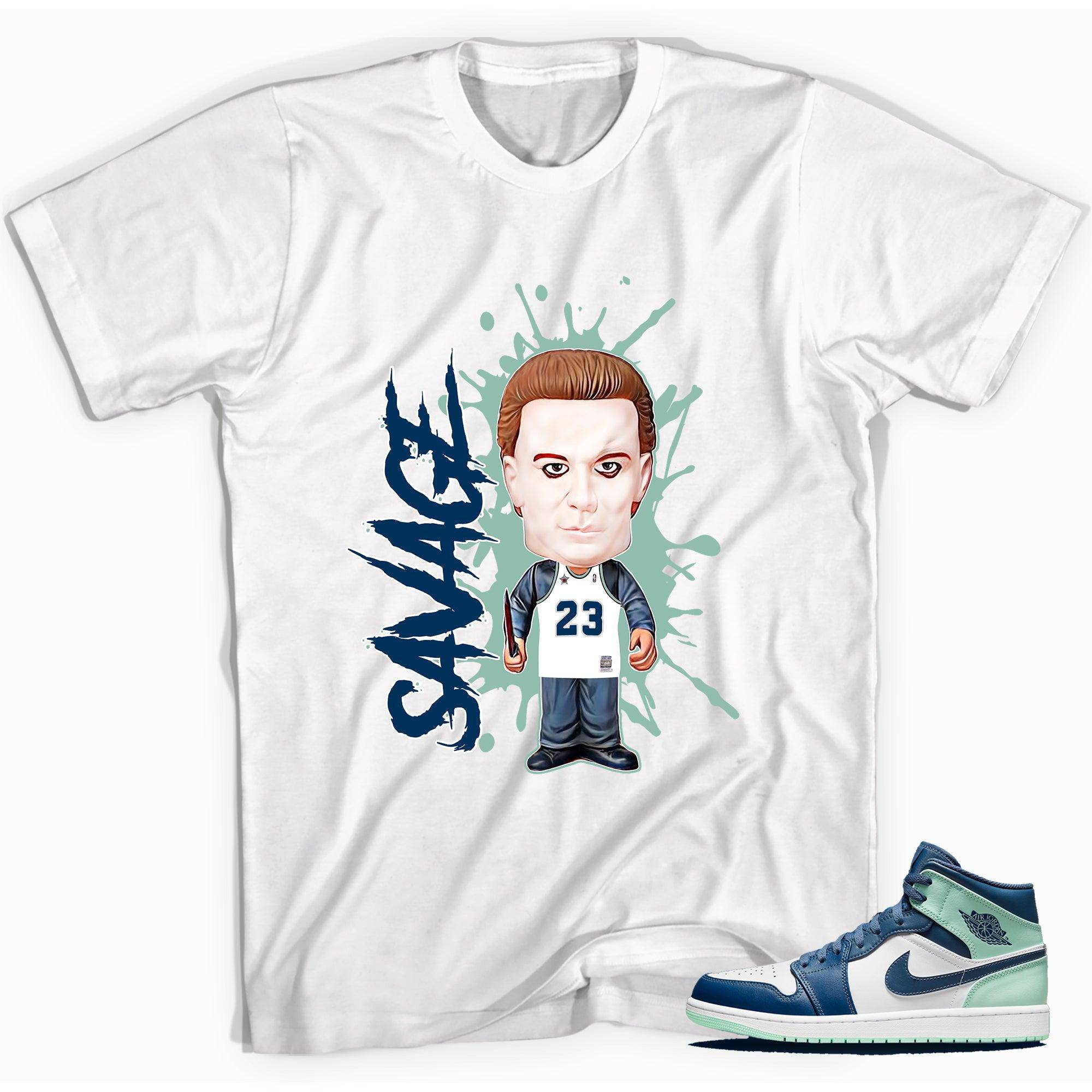 1s Mid Mystic Navy Mint Shirt Savage - Sneaker Shirts Outlet