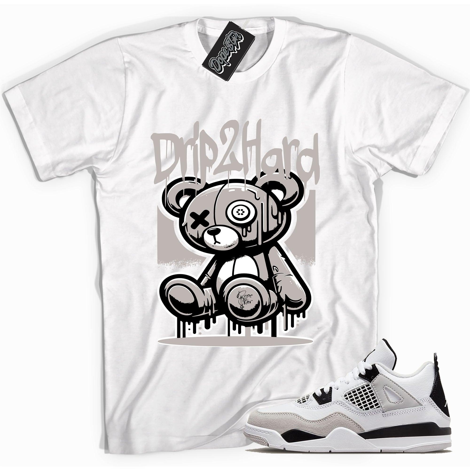 Cool White Shirt With Drip To Hard design That Perfectly Matches AIR JORDAN 4 RETRO MILITARY BLACK Sneakers.