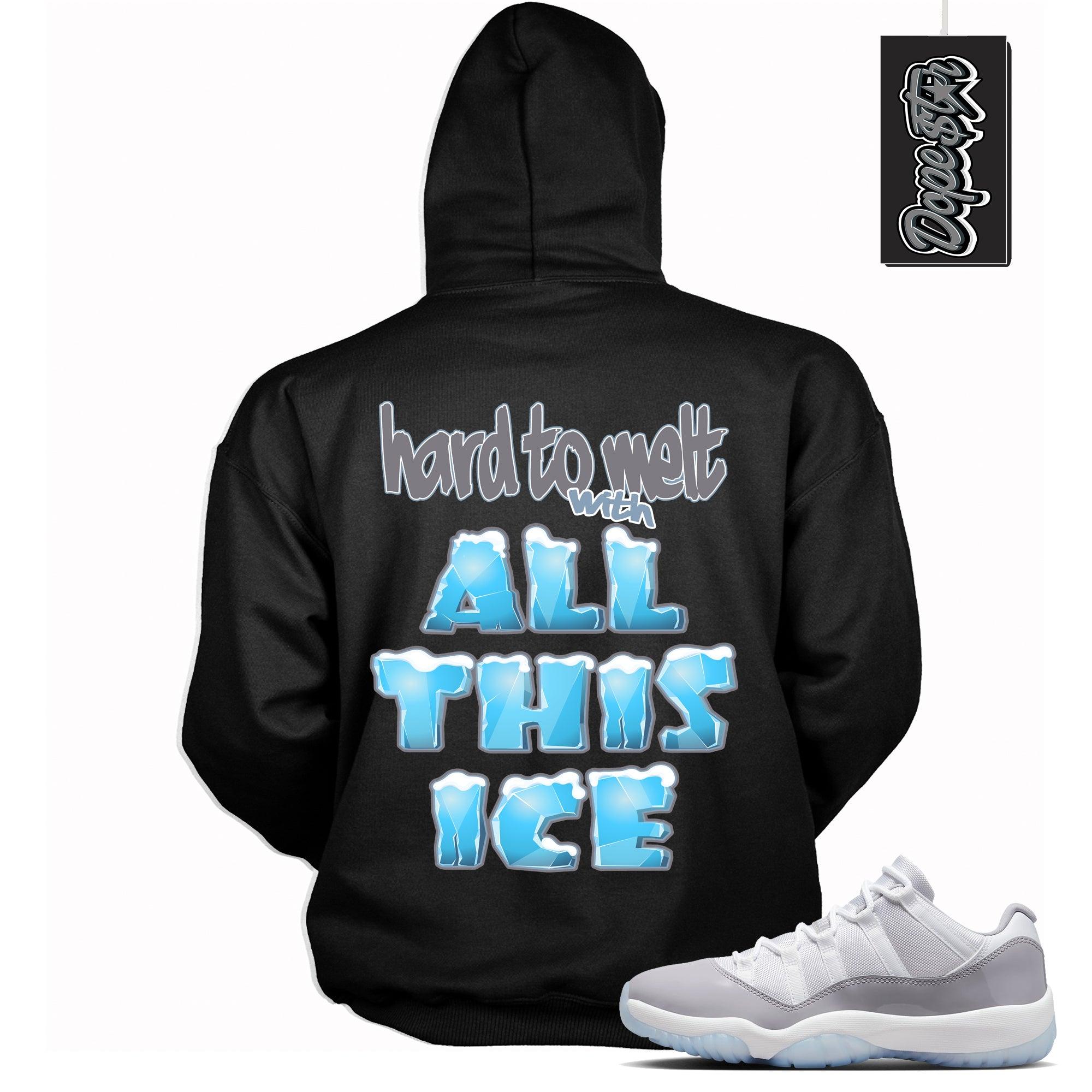 Cool Black Graphic Hoodie with “ All This Ice  “ print, that perfectly matches Air Jordan 11 Retro Low Cement Grey sneakers