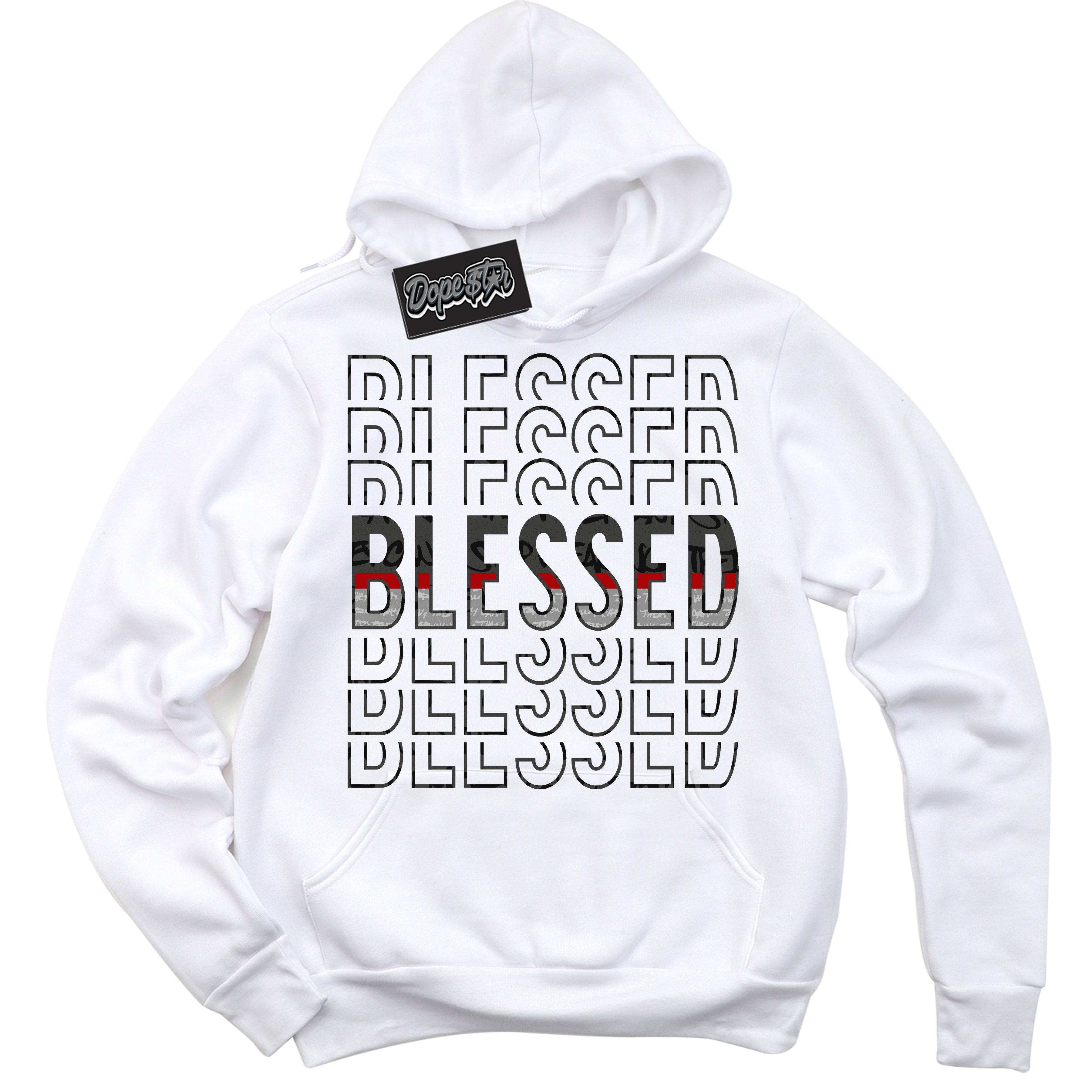 Cool White Hoodie with “ Blessed Stacked ”  design that Perfectly Matches Rebellionaire 1s Sneakers.