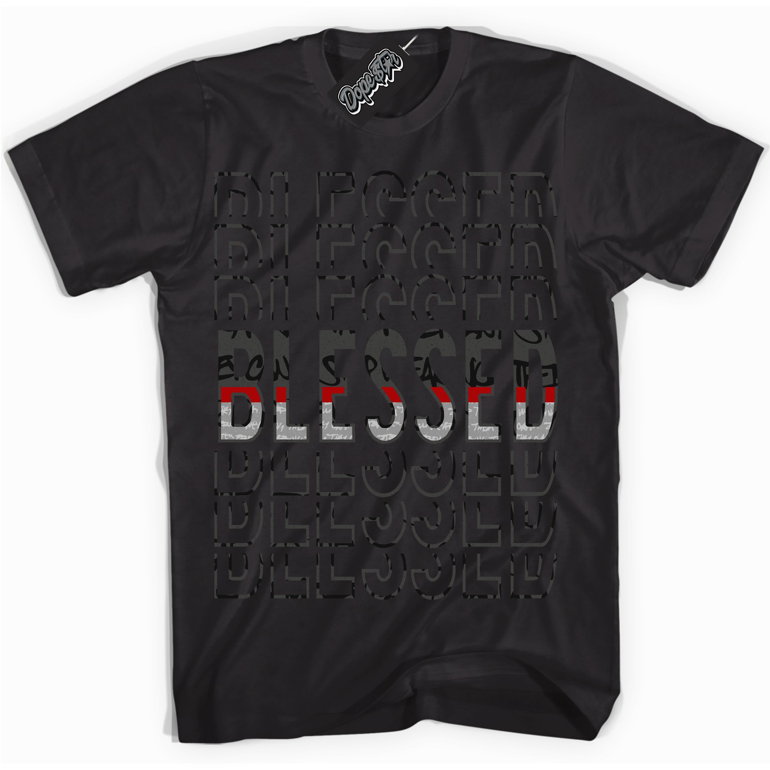Cool Black Shirt with “ Blessed Stacked ” design that perfectly matches Rebellionaire 1s Sneakers.