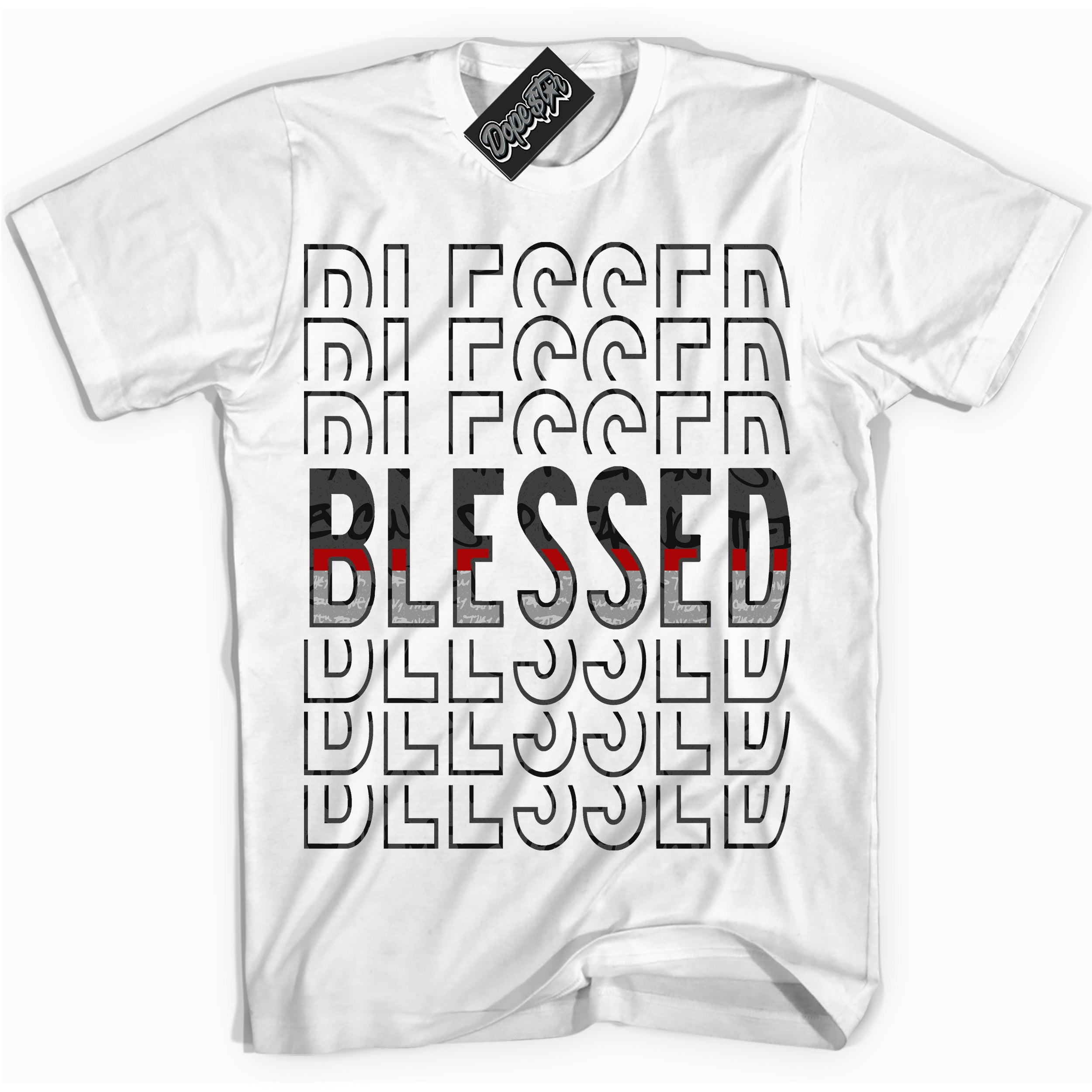 Cool White Shirt with “ Blessed Stacked ” design that perfectly matches Rebellionaire 1s Sneakers.