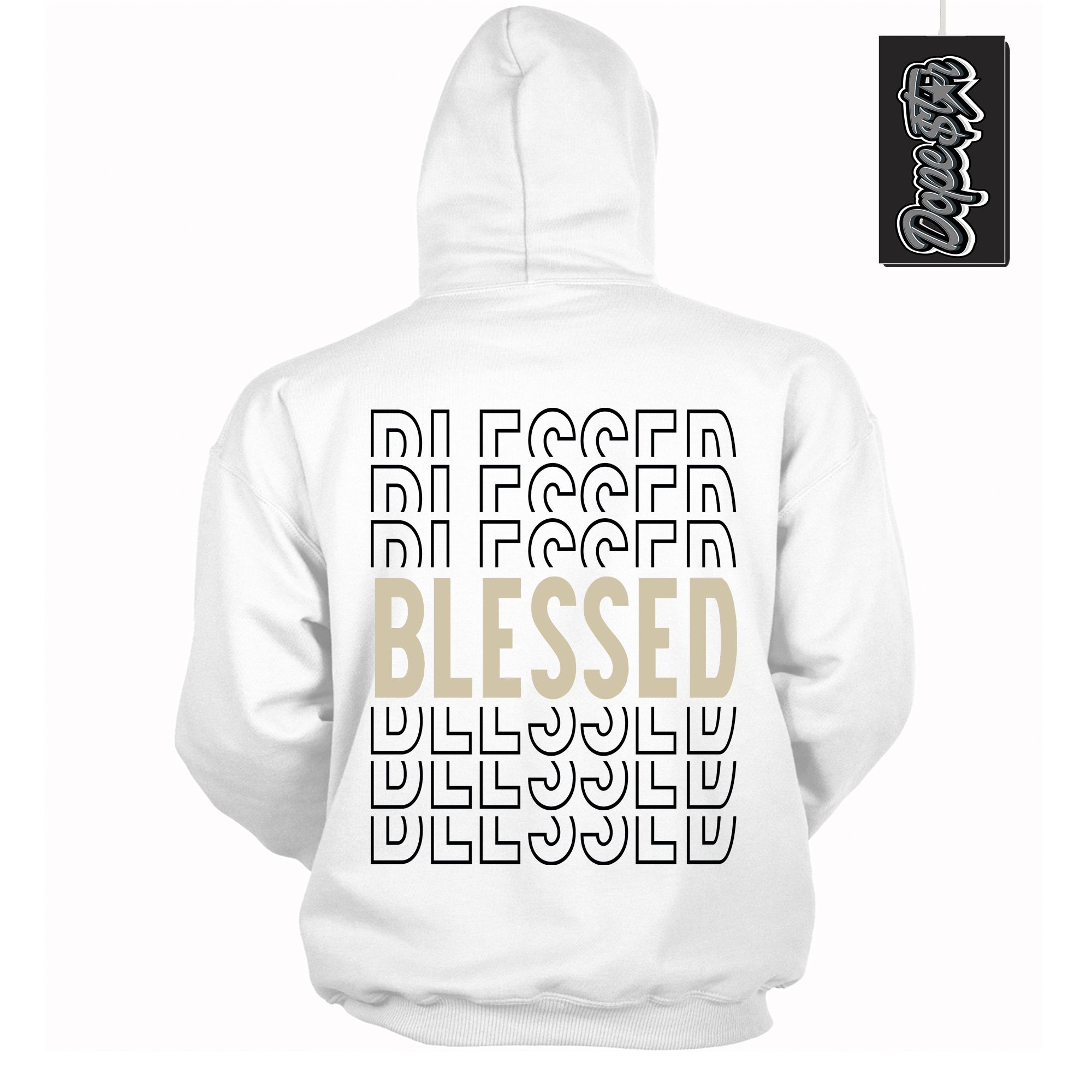 Cool White Hoodie with “ Blessed Stacked ”  design that Perfectly Matches Gratitude 11s Sneakers.