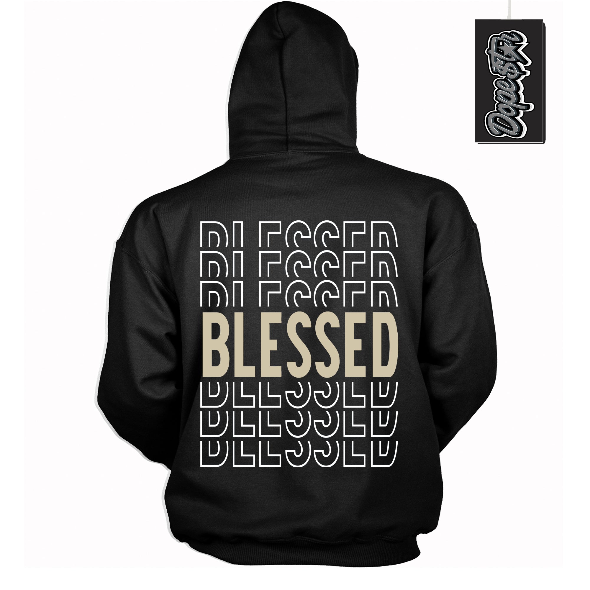 Cool Black Hoodie with “ Blessed Stacked ”  design that Perfectly Matches  Gratitude 11s Sneakers.