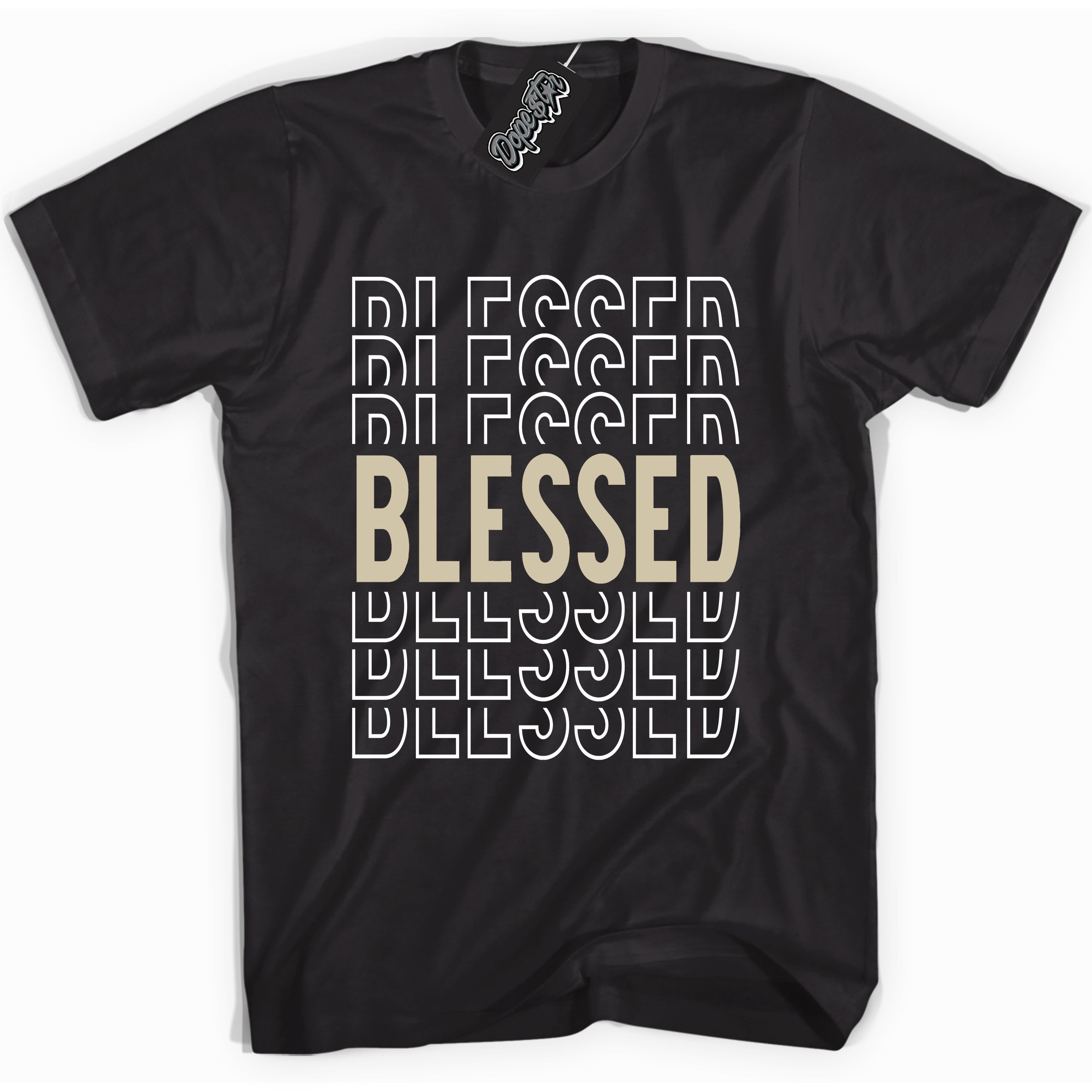 Cool Black graphic tee with “ Blessed  ” print, that perfectly matches GRATITUDE 11s  sneakers 