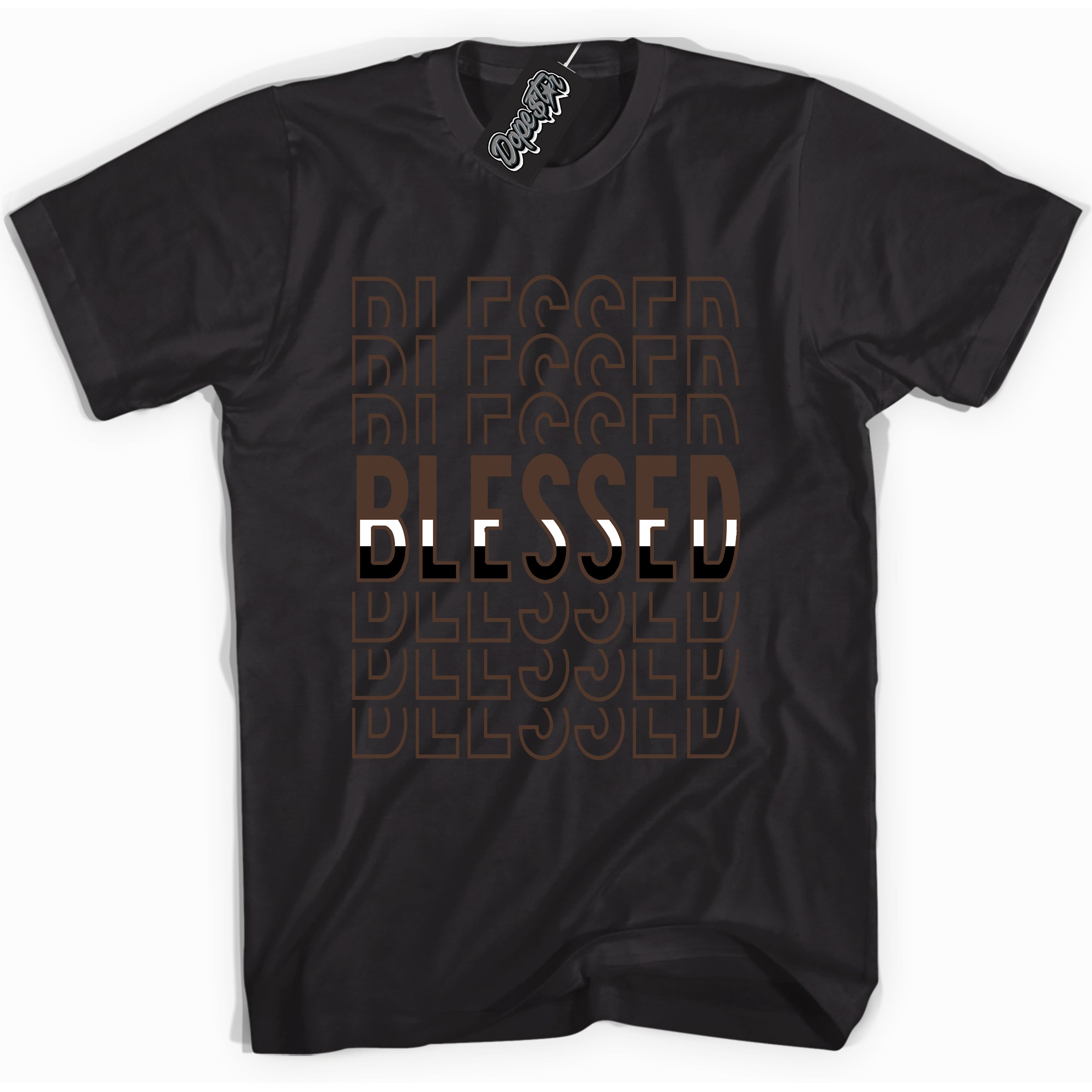 Cool Black graphic tee with “ Blessed Stacked ” design, that perfectly matches Palomino 1s sneakers 