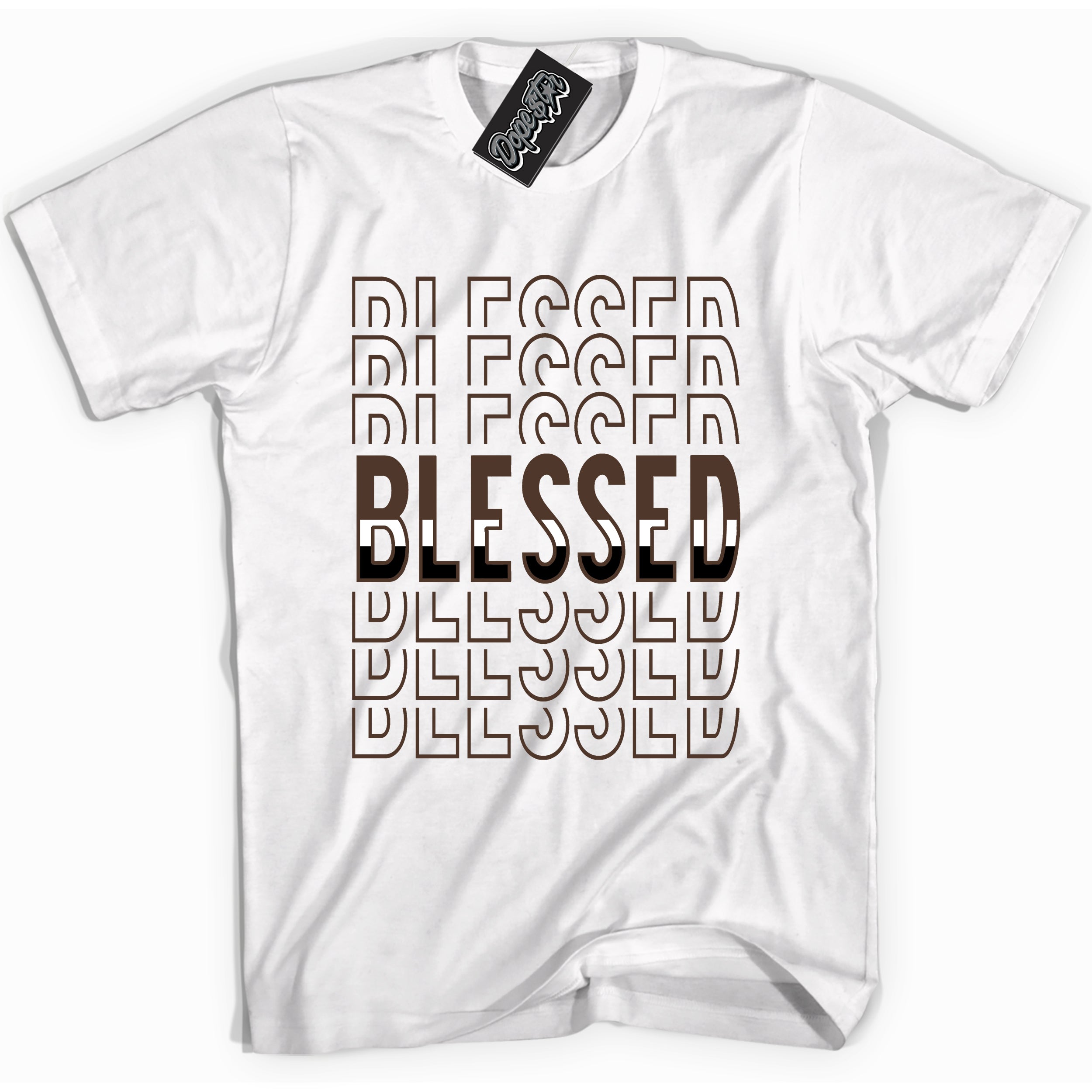 Cool White graphic tee with “ Blessed Stacked ” design, that perfectly matches Palomino 1s sneakers 