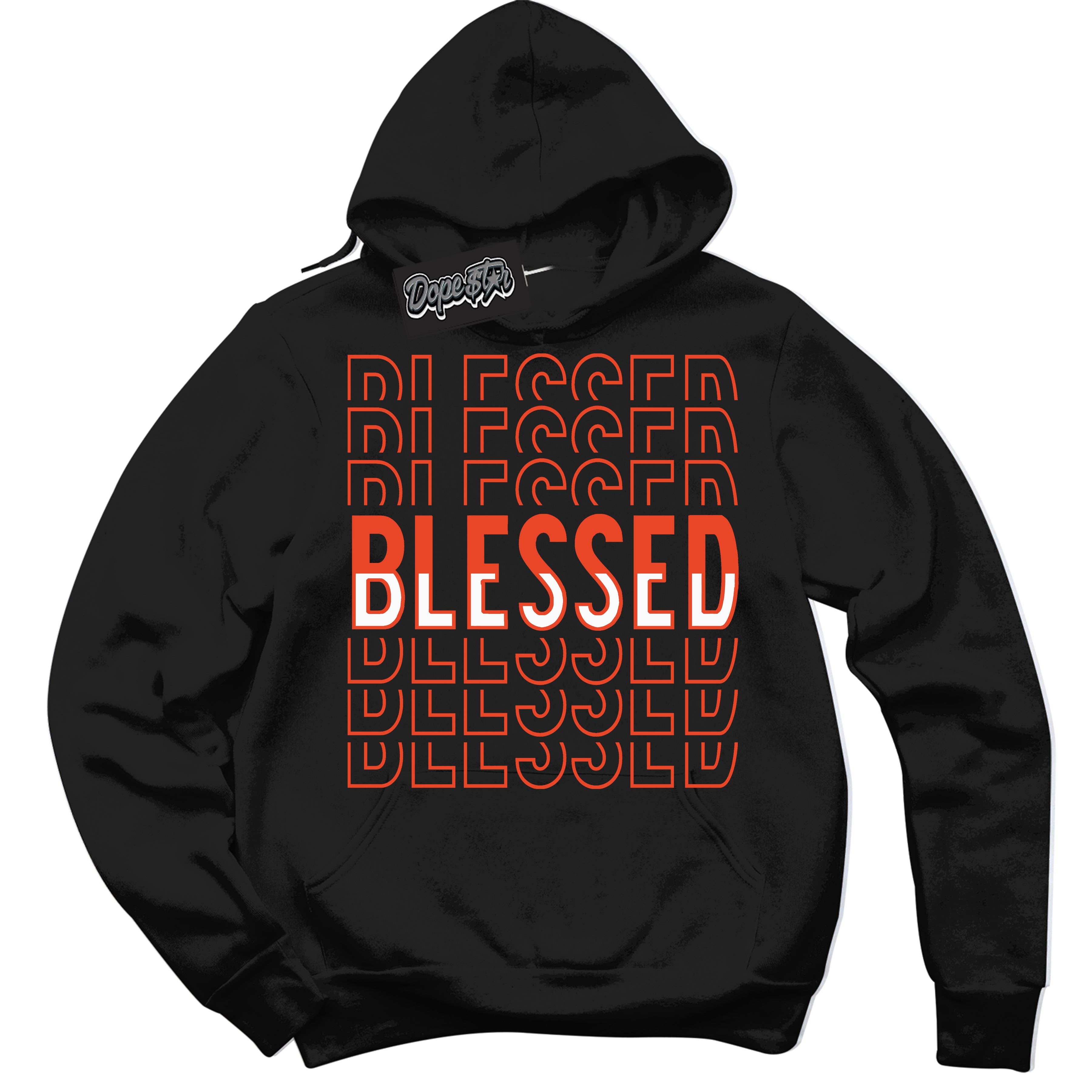 Nike Dunk Low Retro Cosmic Clay 'Blessed Stacked' Hoodie - Black Streetwear Mockup | Sneakerhead Sweatshirt Matching Nike Dunk Low Retro Cosmic Clay | Limited Edition Urban Streetwear for Sneaker Matching OOTD | Outfits that pair perfectly with your ND Low Retro Cosmic Clay | Sneakerhead Fashion Must-Have Apparel for Men and Women.