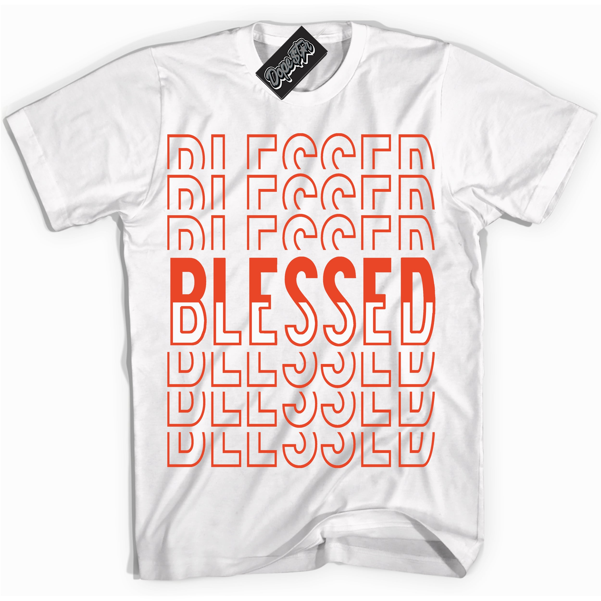 Nike Dunk Low Retro Cosmic Clay 'Blessed Stacked' Shirt - White Streetwear Mockup | Sneakerhead T-Shirt Matching Nike Dunk Low Retro Cosmic Clay | Limited Edition Urban Streetwear for Sneaker Matching OOTD | Outfits that pair perfectly with your ND Low Retro Cosmic Clay | Sneakerhead Fashion Must-Have Apparel for Men and Women