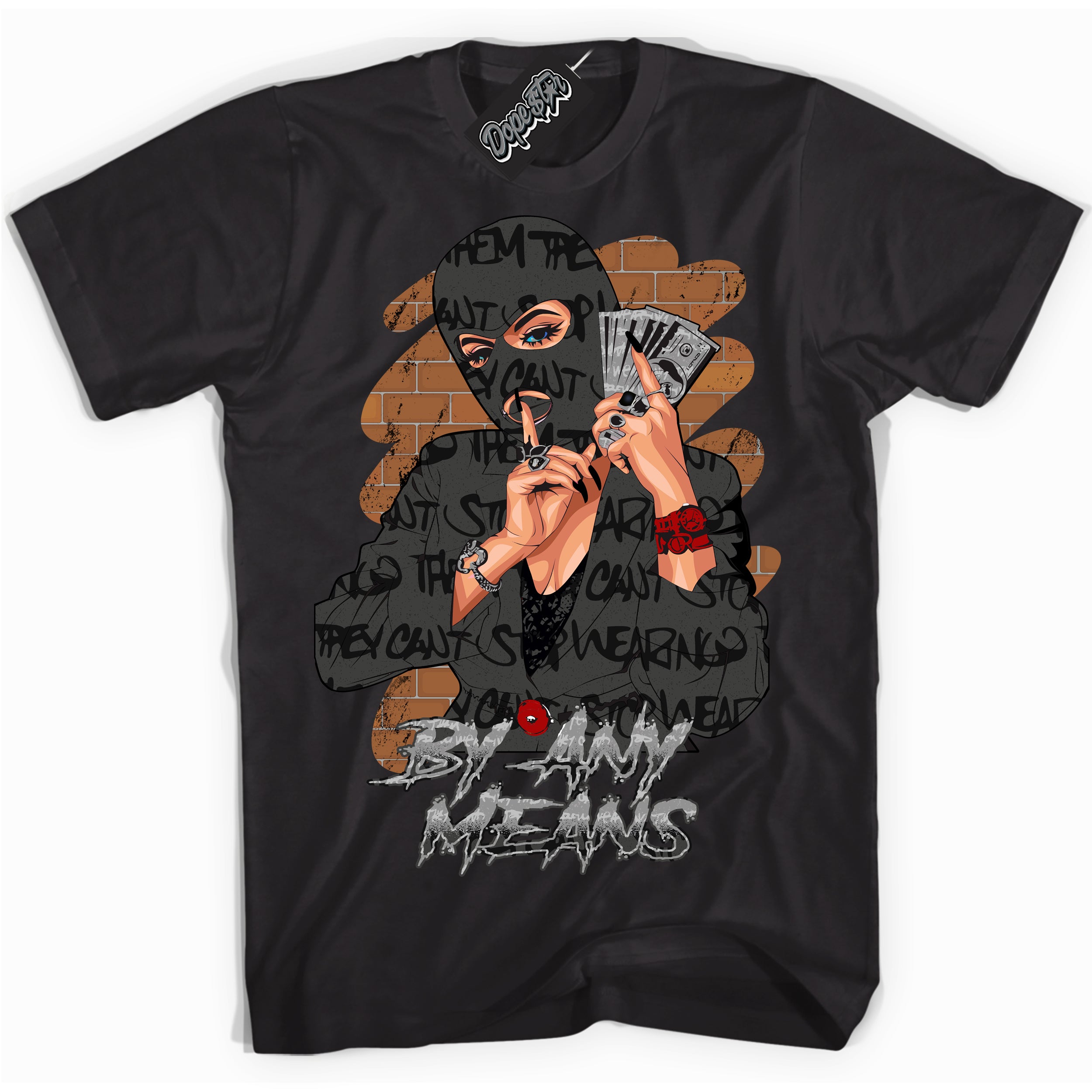 Cool Black Shirt with “ By Any Means ” design that perfectly matches Rebellionaire 1s Sneakers.