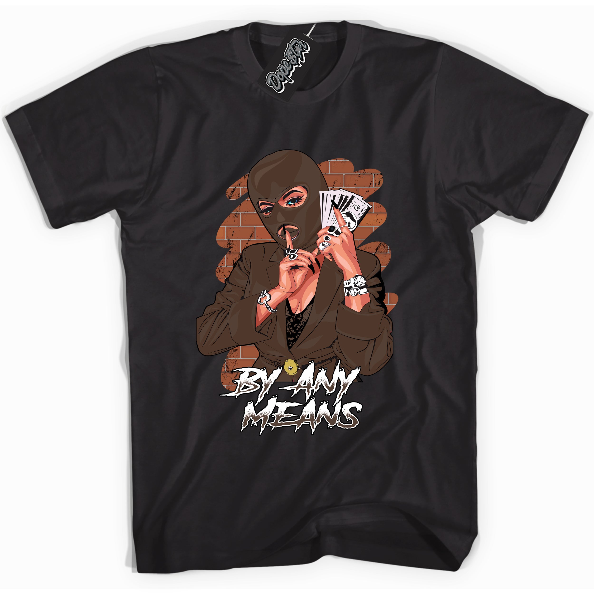 Cool Black graphic tee with “ By Any Means ” design, that perfectly matches Palomino 1s sneakers 