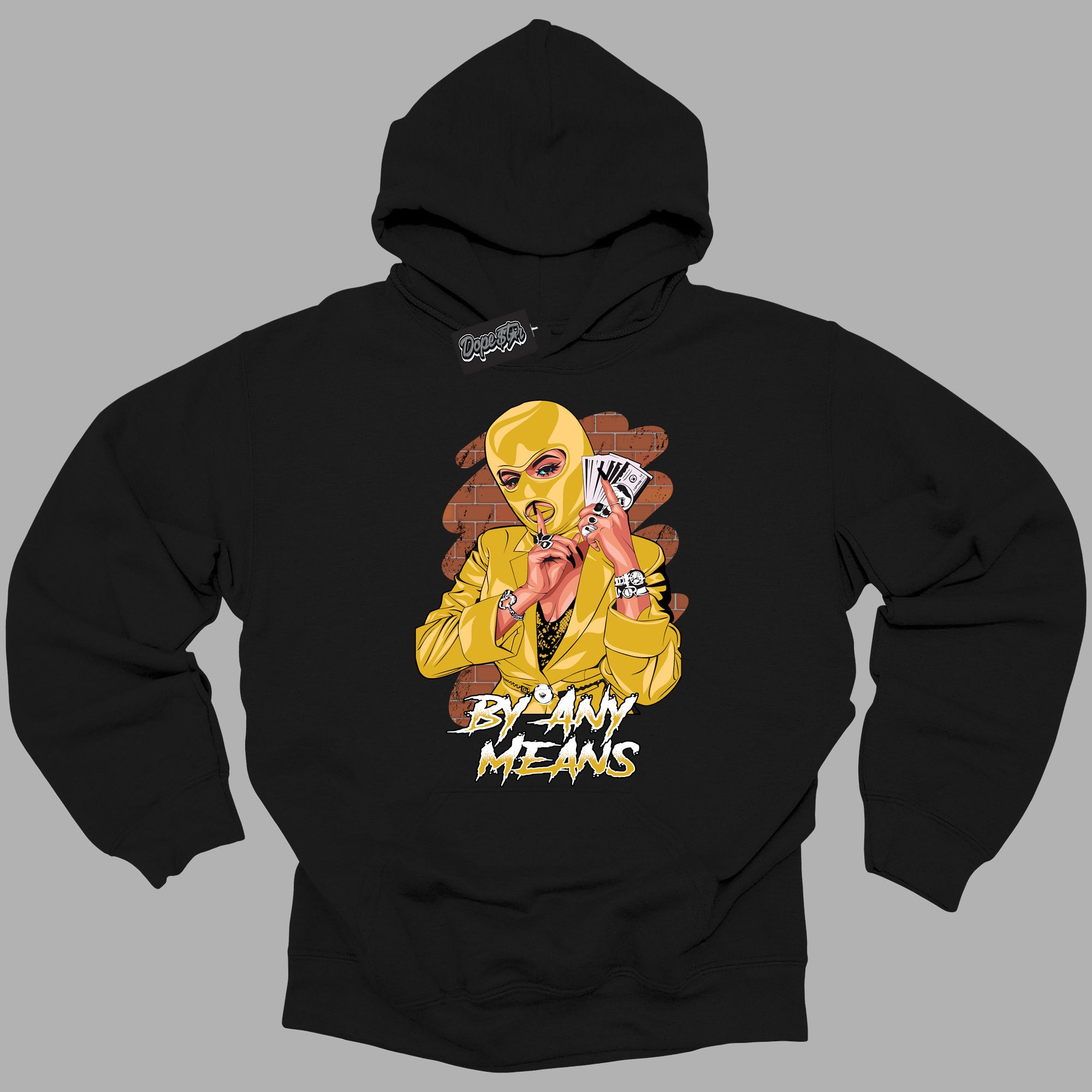Cool Black Hoodie with “By Any Means ”  design that Perfectly Matches Yellow Ochre 6s Sneakers.