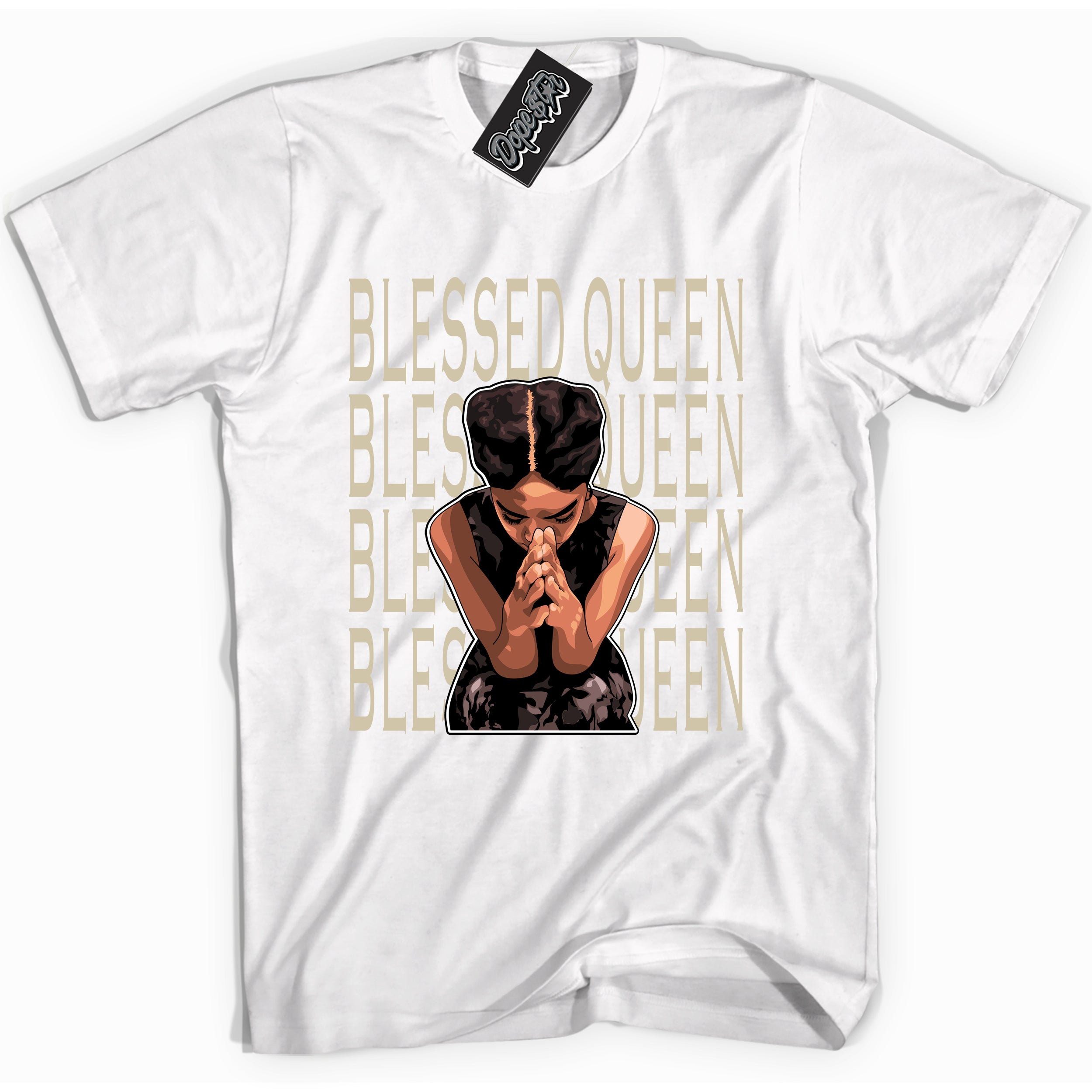 Cool White graphic tee with “ Blessed Queen ” print, that perfectly matches GRATITUDE 11s  sneakers