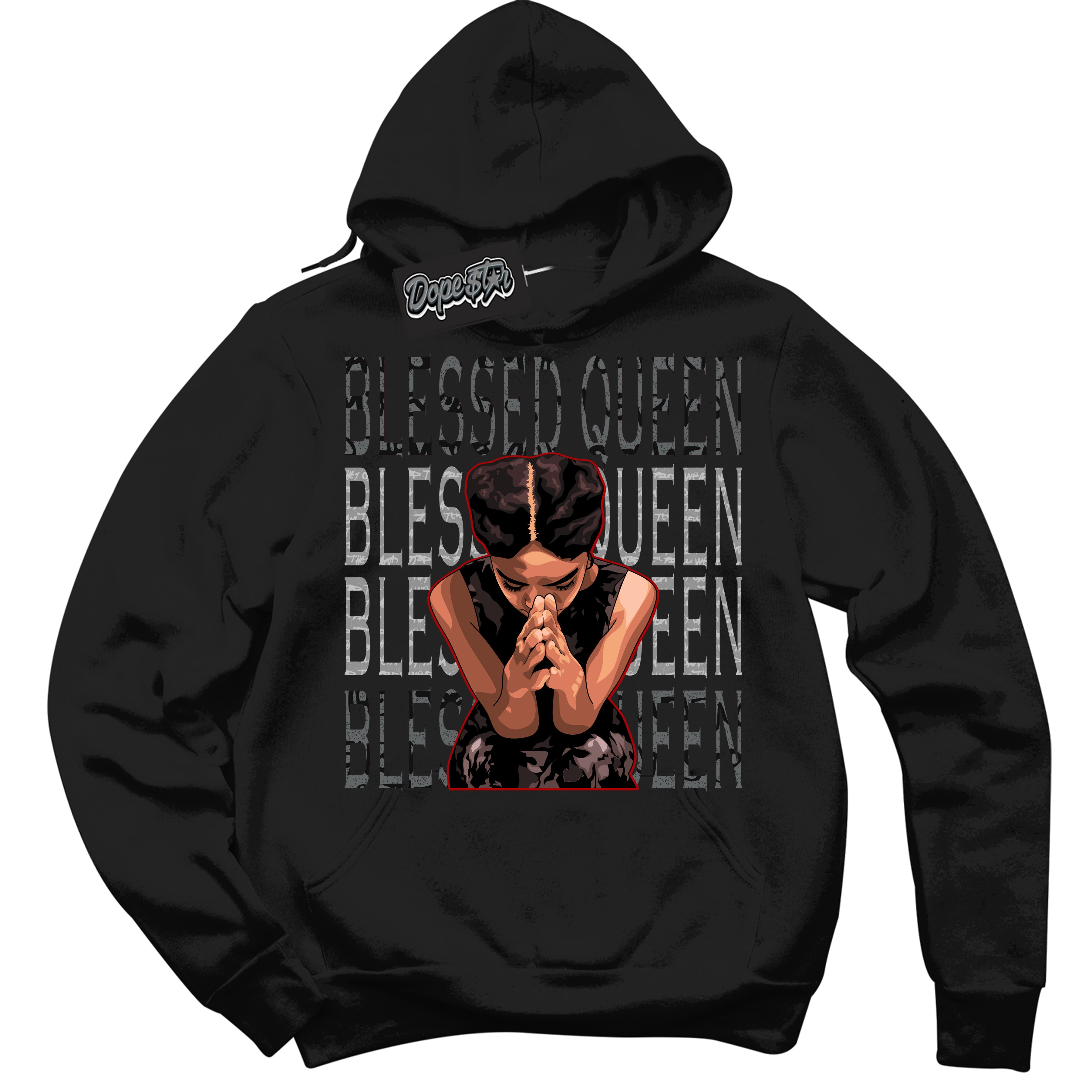 Cool Black Hoodie with “ Blessed Queen ”  design that Perfectly Matches Rebellionaire 1s Sneakers.