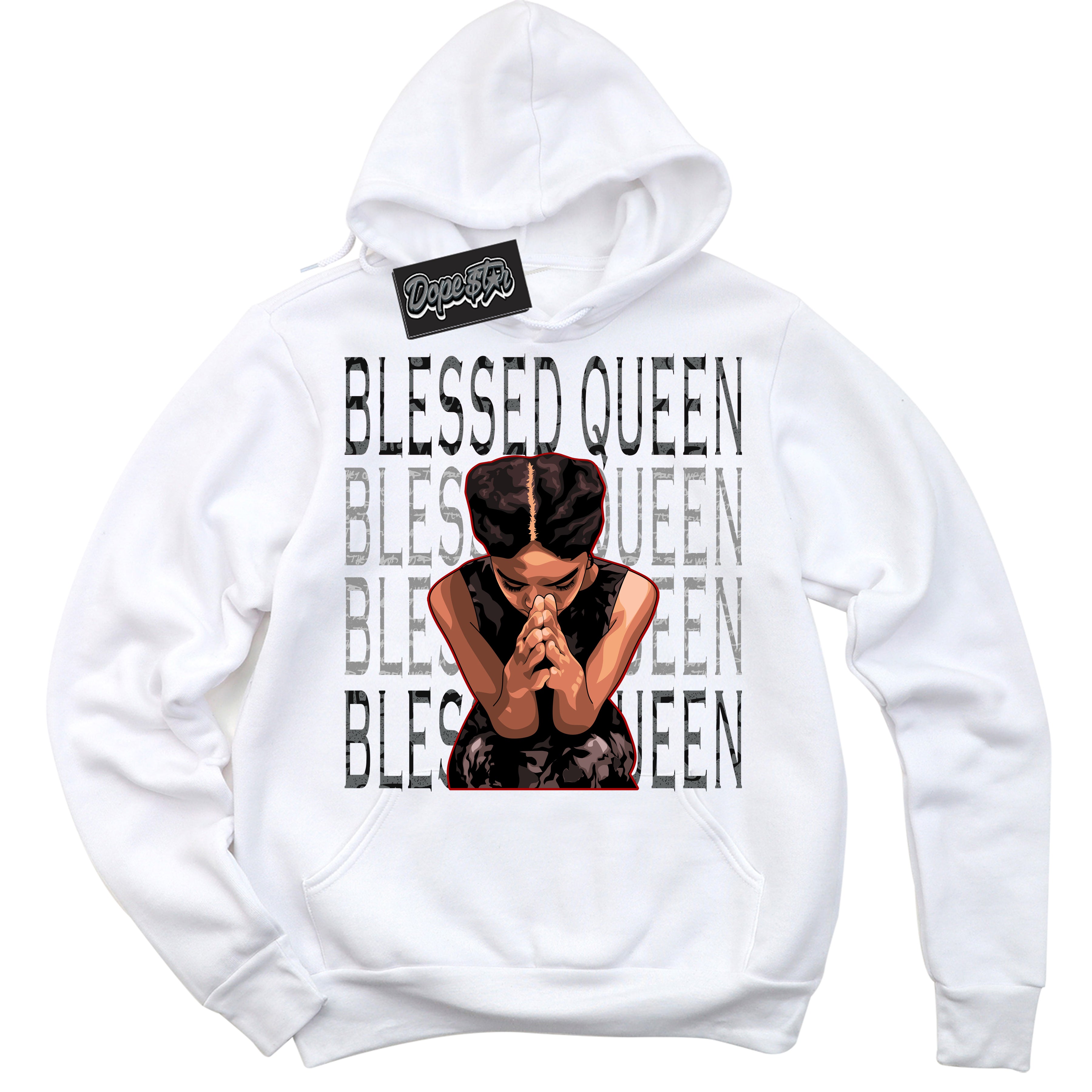 Cool White Hoodie with “ Blessed Queen ”  design that Perfectly Matches Rebellionaire 1s Sneakers.