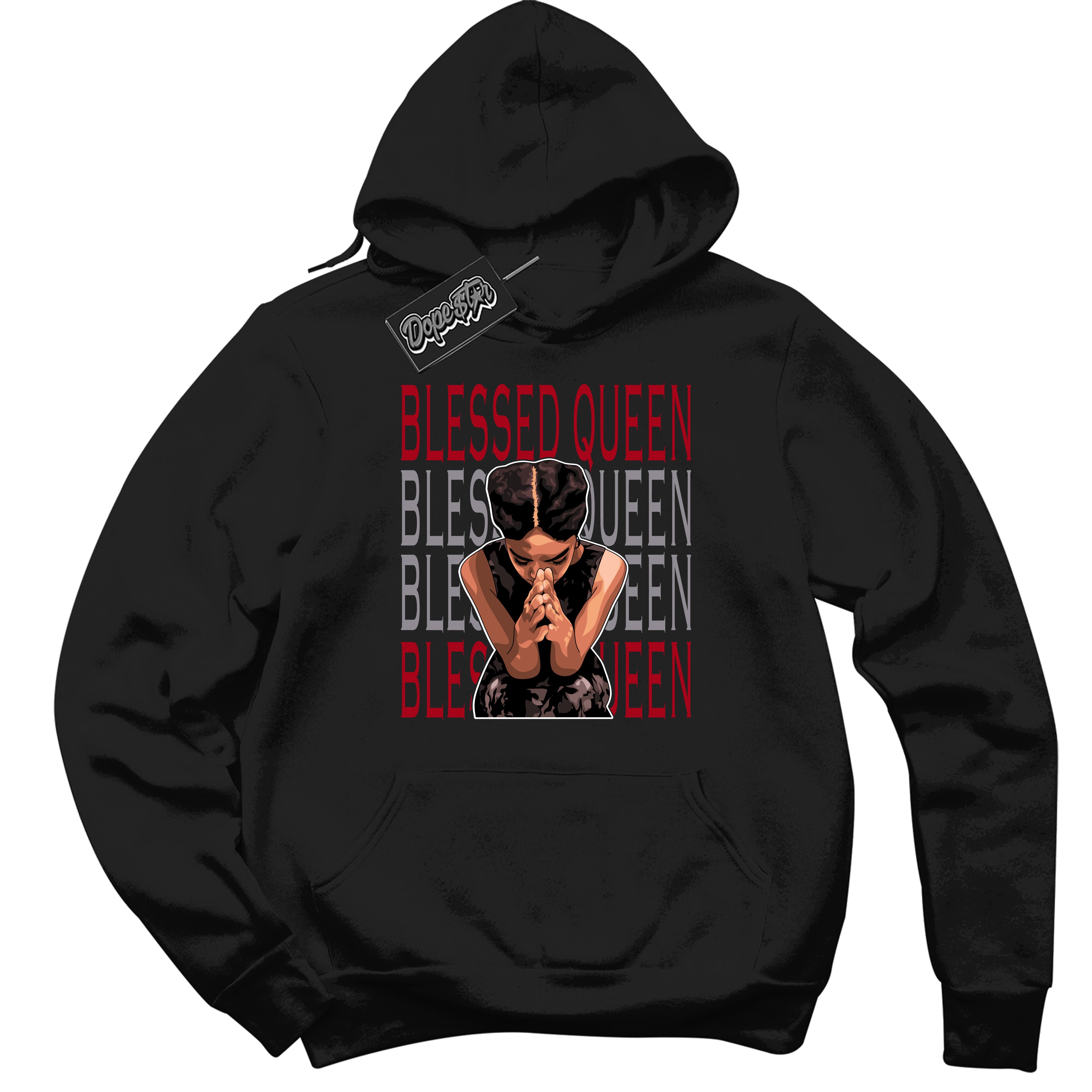 Cool Black Hoodie with “ Blessed Queen ”  design that Perfectly Matches  Bred Reimagined 4s Jordans.