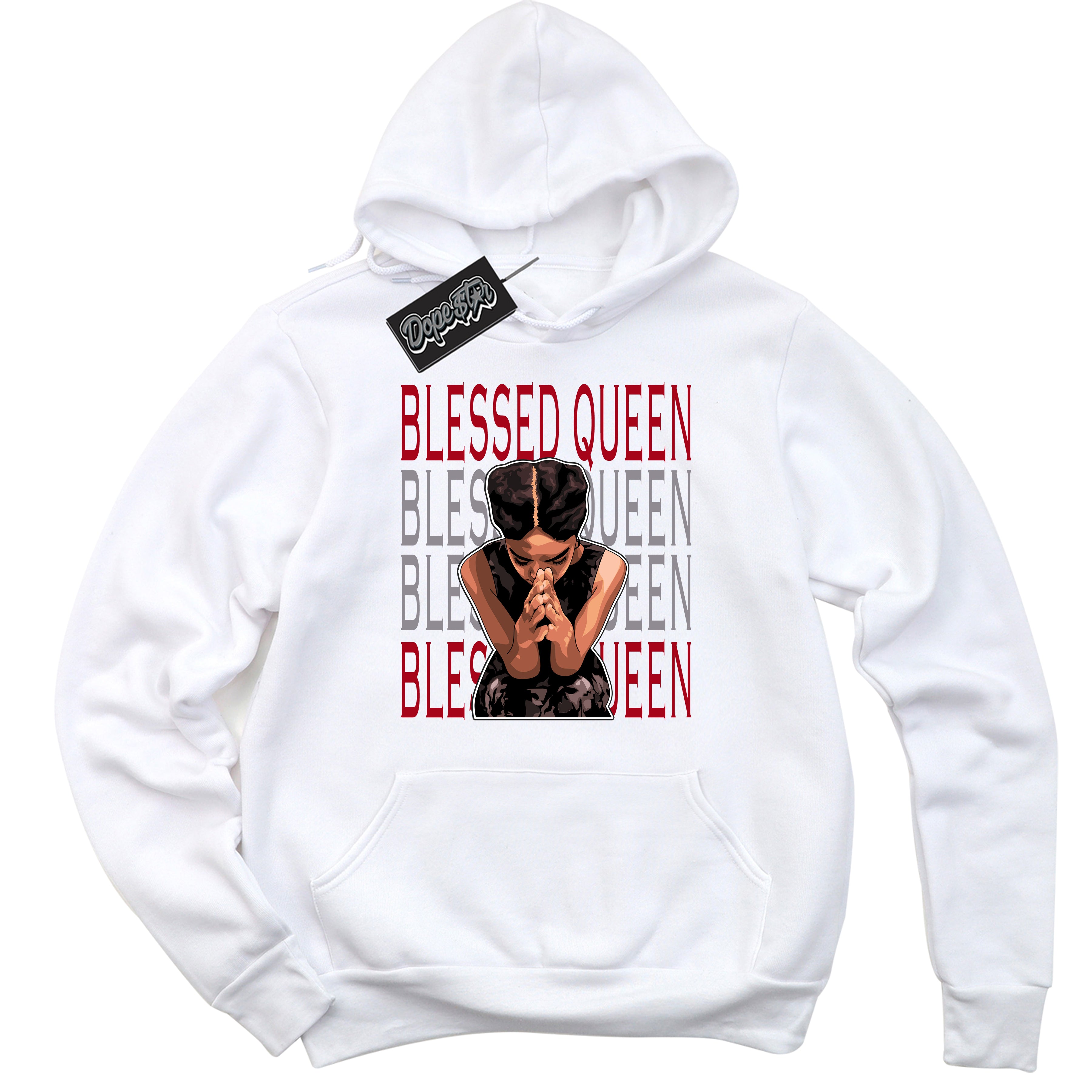 Cool White Hoodie with “ Blessed Queen ”  design that Perfectly Matches Bred Reimagined 4s Jordans.