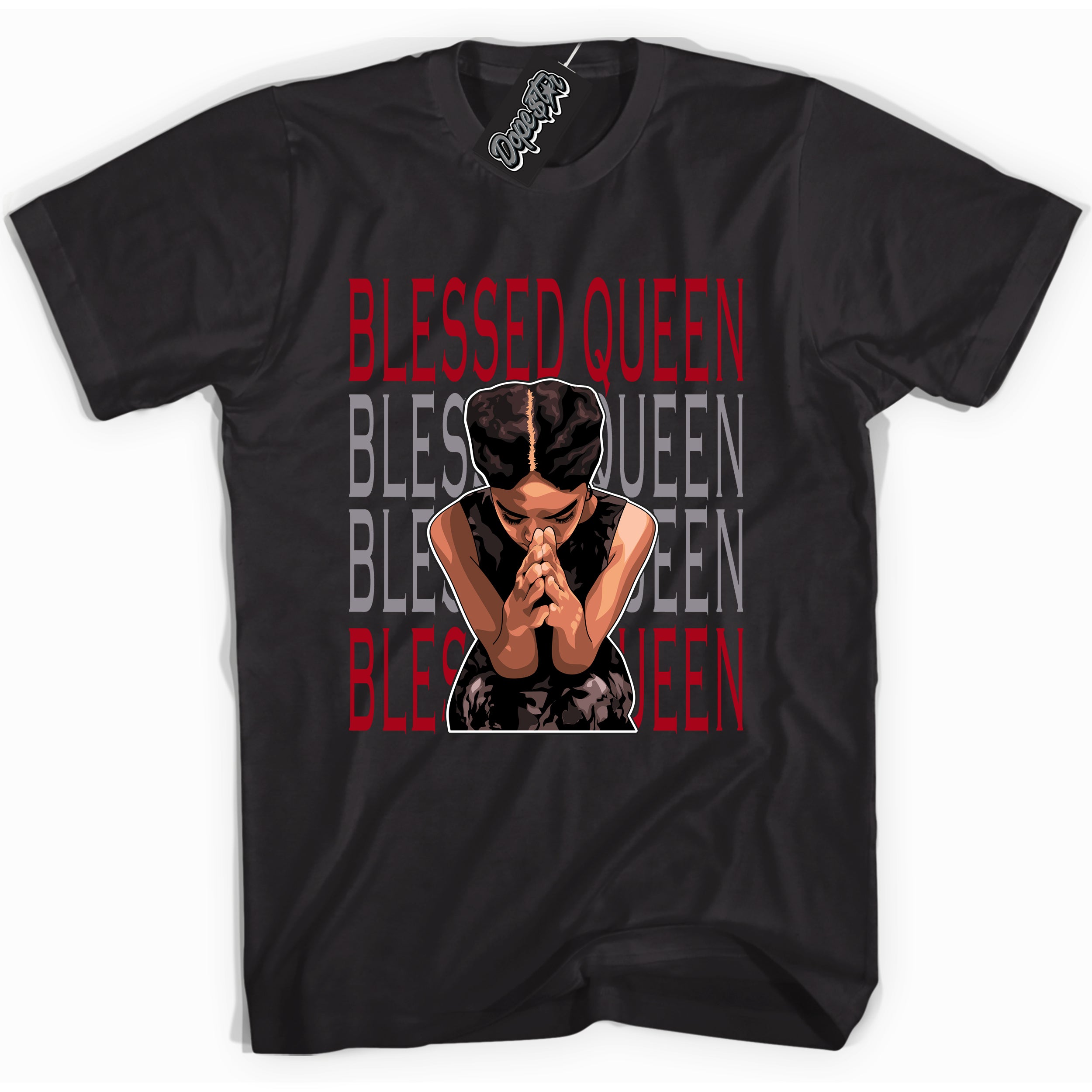 Cool Black Shirt with “ Blessed Queen” design that perfectly matches Bred Reimagined 4s Jordans.