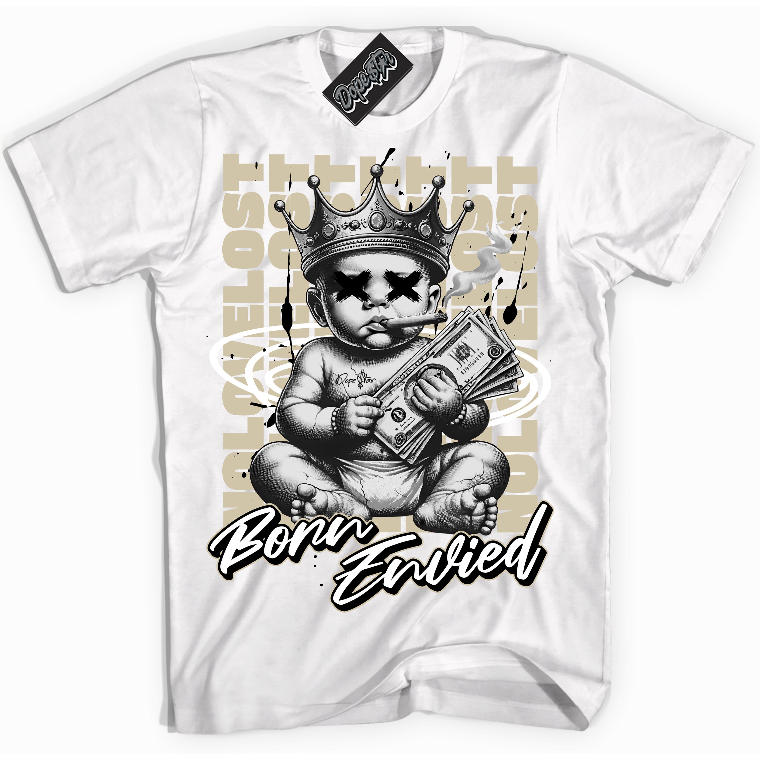 Cool White Shirt with “Born Envied” design that perfectly matches the Gratitude 11s Sneakers.