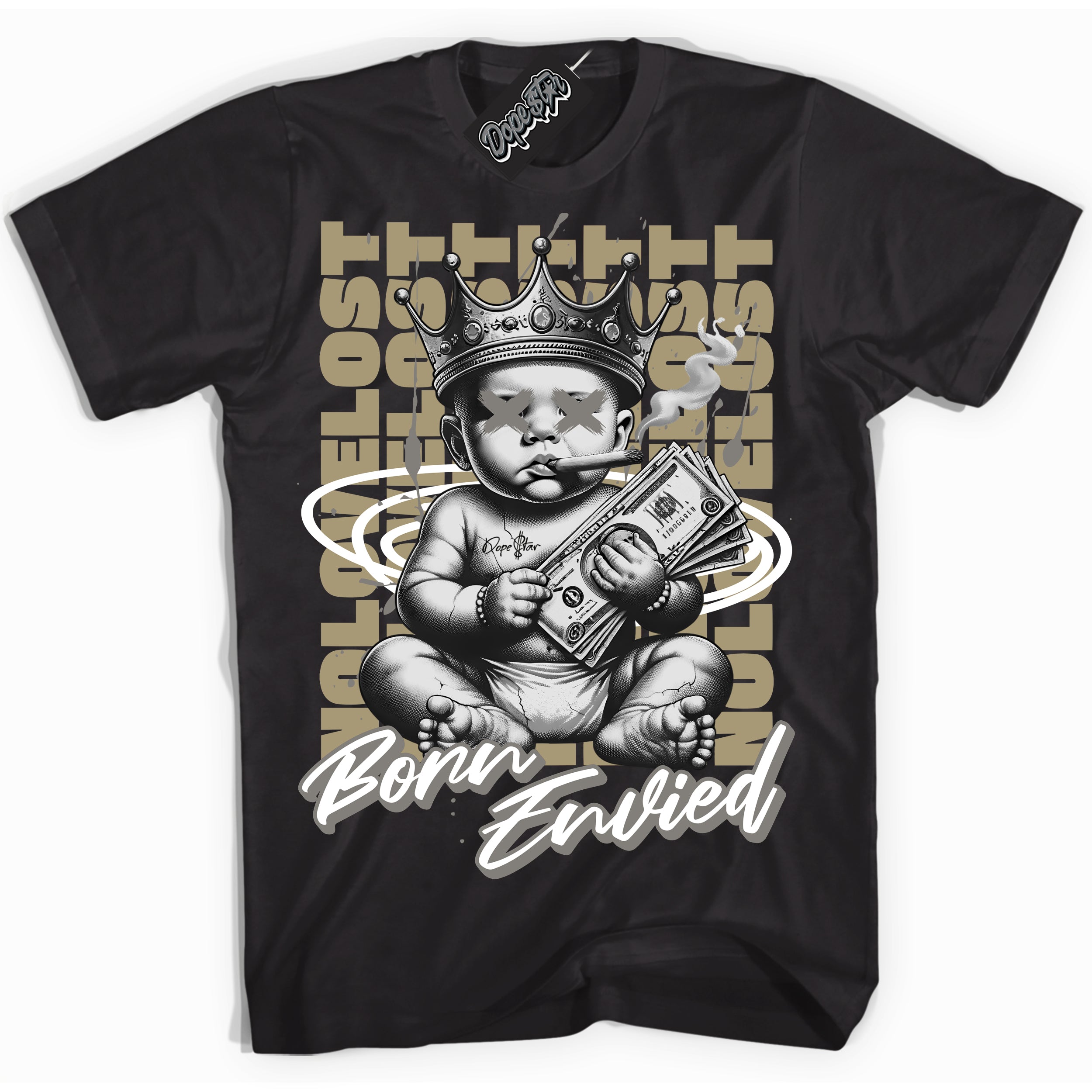 Cool Black Shirt with “Born Envied” design that perfectly matches the Craft Ivory 13s Sneakers.