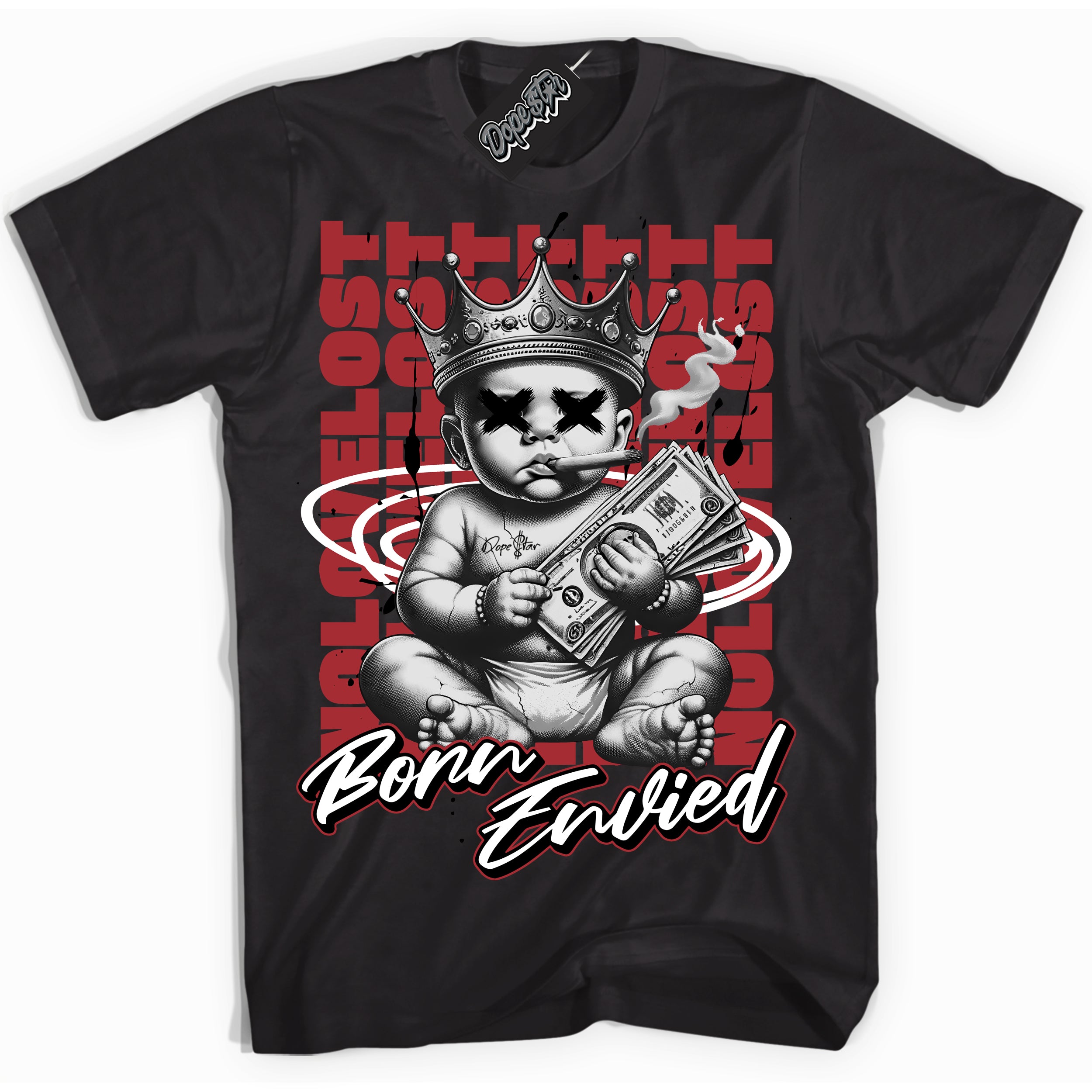 Cool Black Shirt with “Born Envied” design that perfectly matches the Black Toe 14s Sneakers.