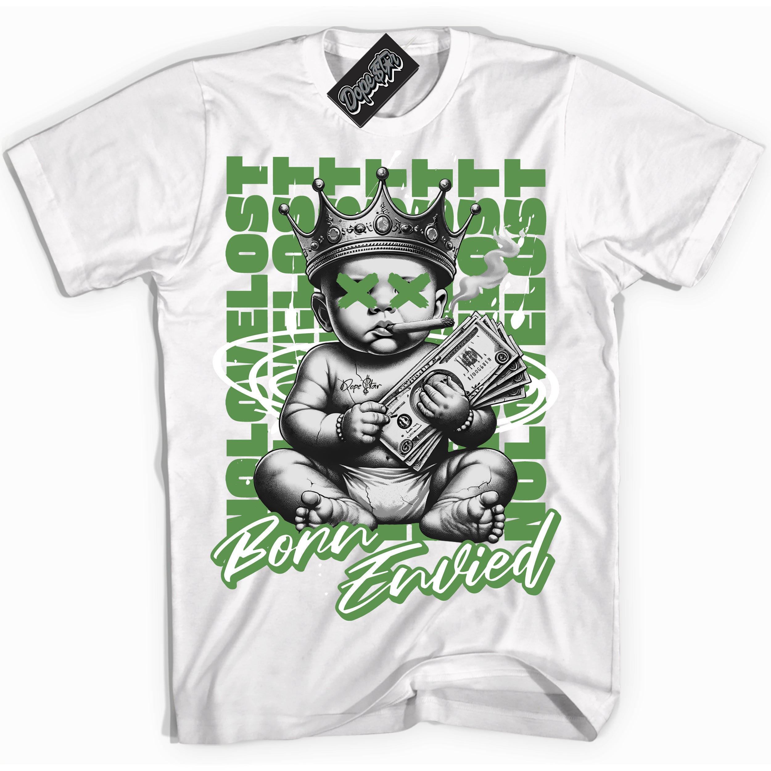 Cool White Shirt with “Born Envied” design that perfectly matches the Chlorophyll 1s Sneakers.